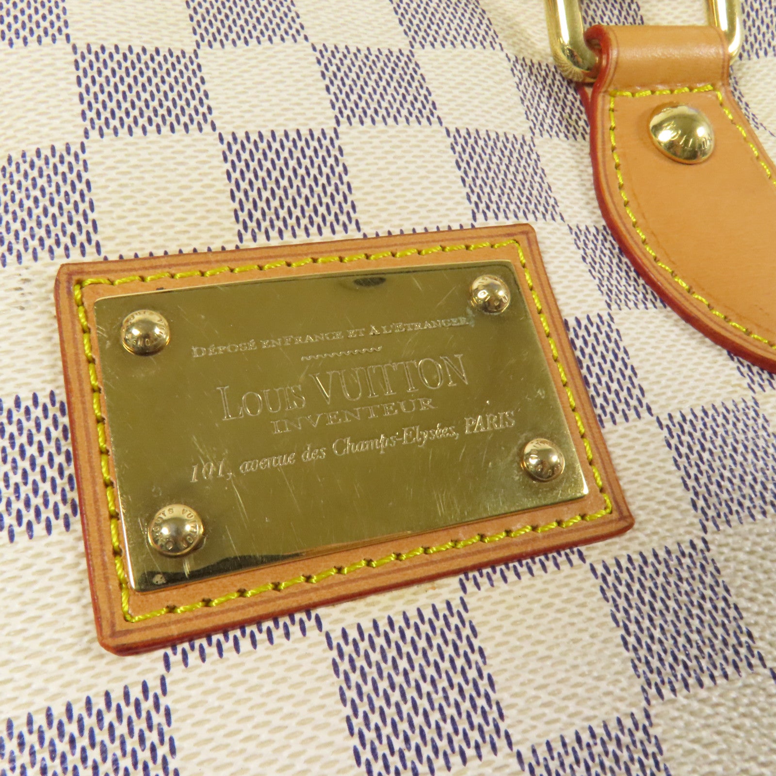 LOUIS VUITTON Damier Azur Hampstead PM金扣手挽袋