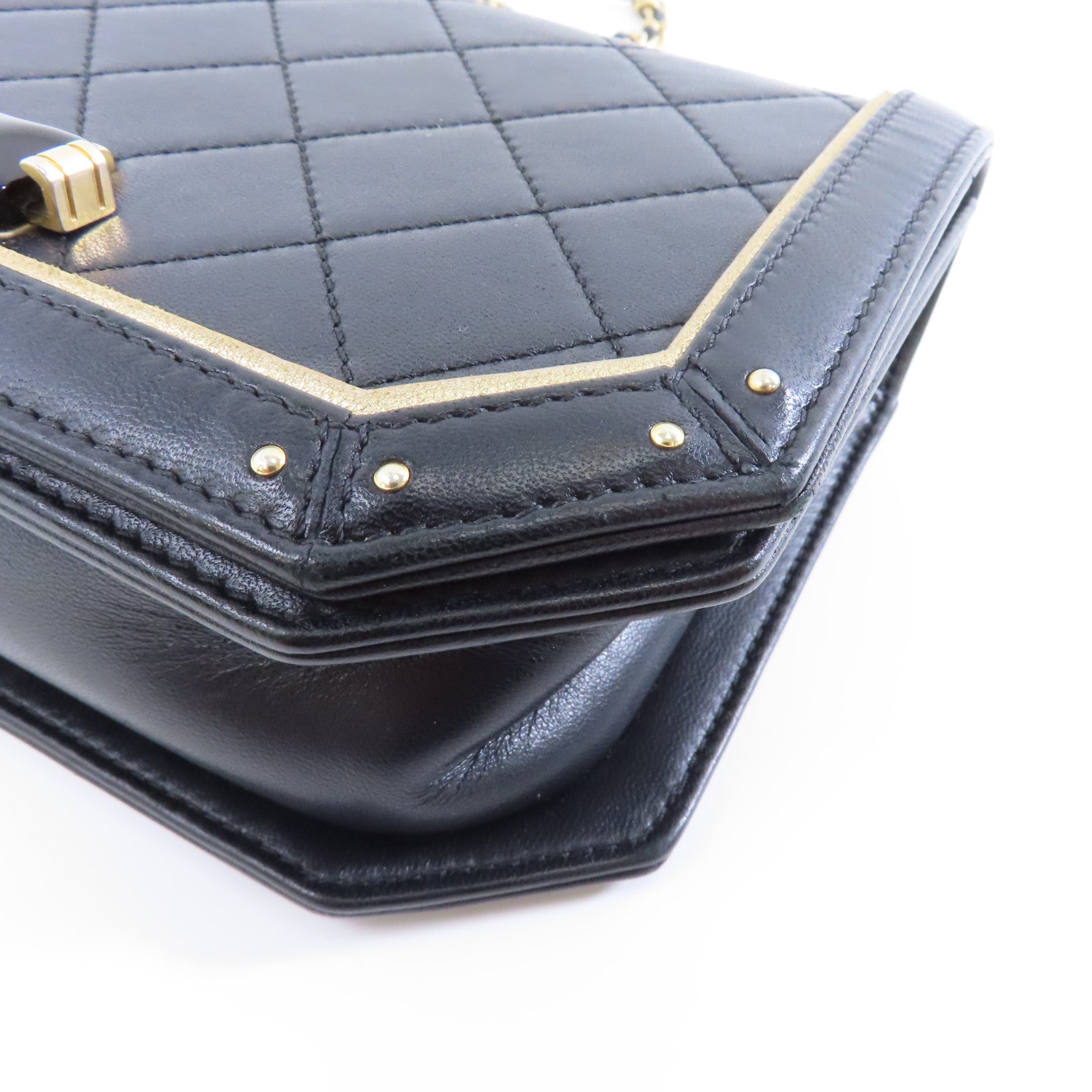 CHANEL 【激減優惠】菱格羊皮皮革Chain Shoulder Bag金扣鏈帶肩背袋黑色