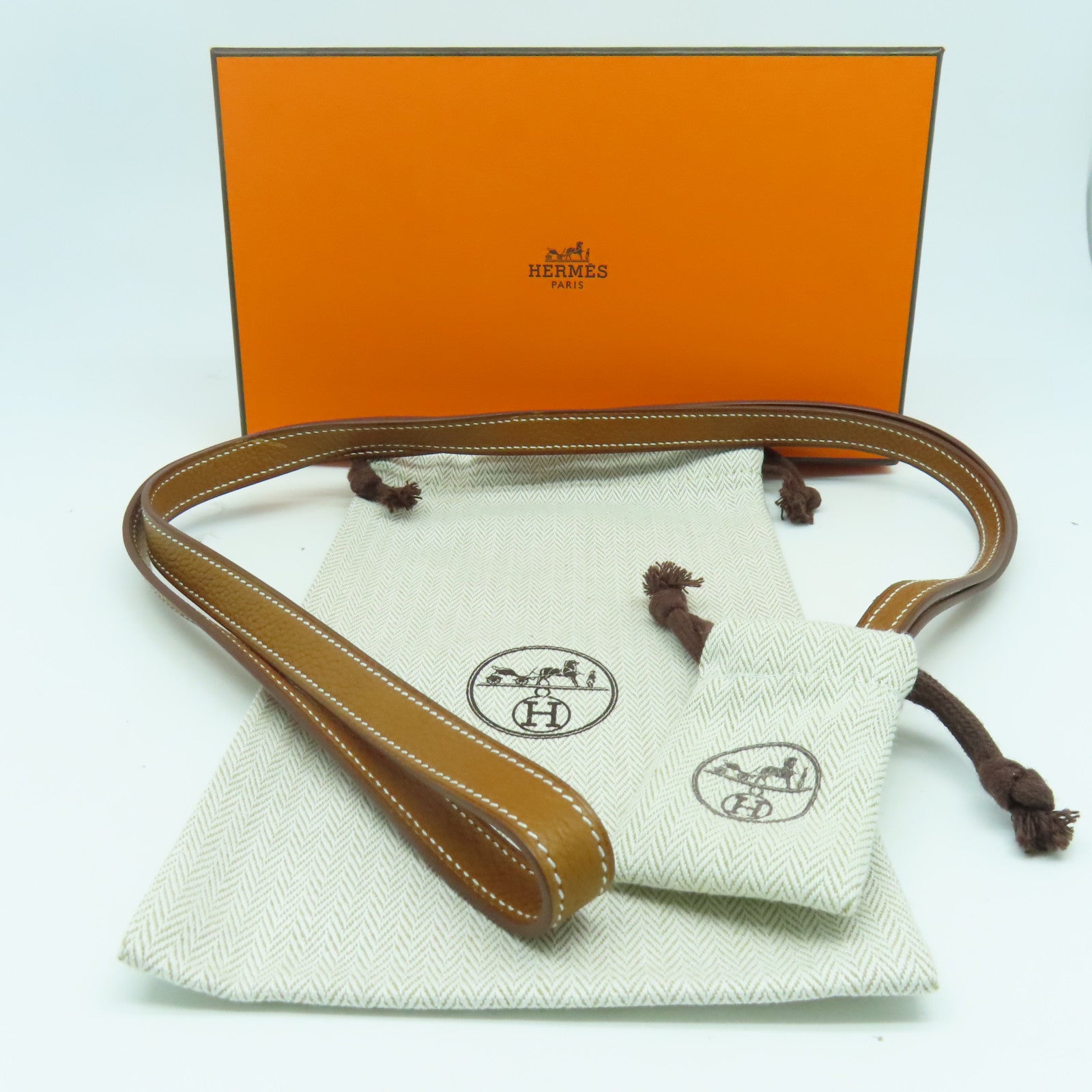 HERMES 【激減優惠】Evercolor皮革Long Strap銀扣肩背帶Gold經典駝色