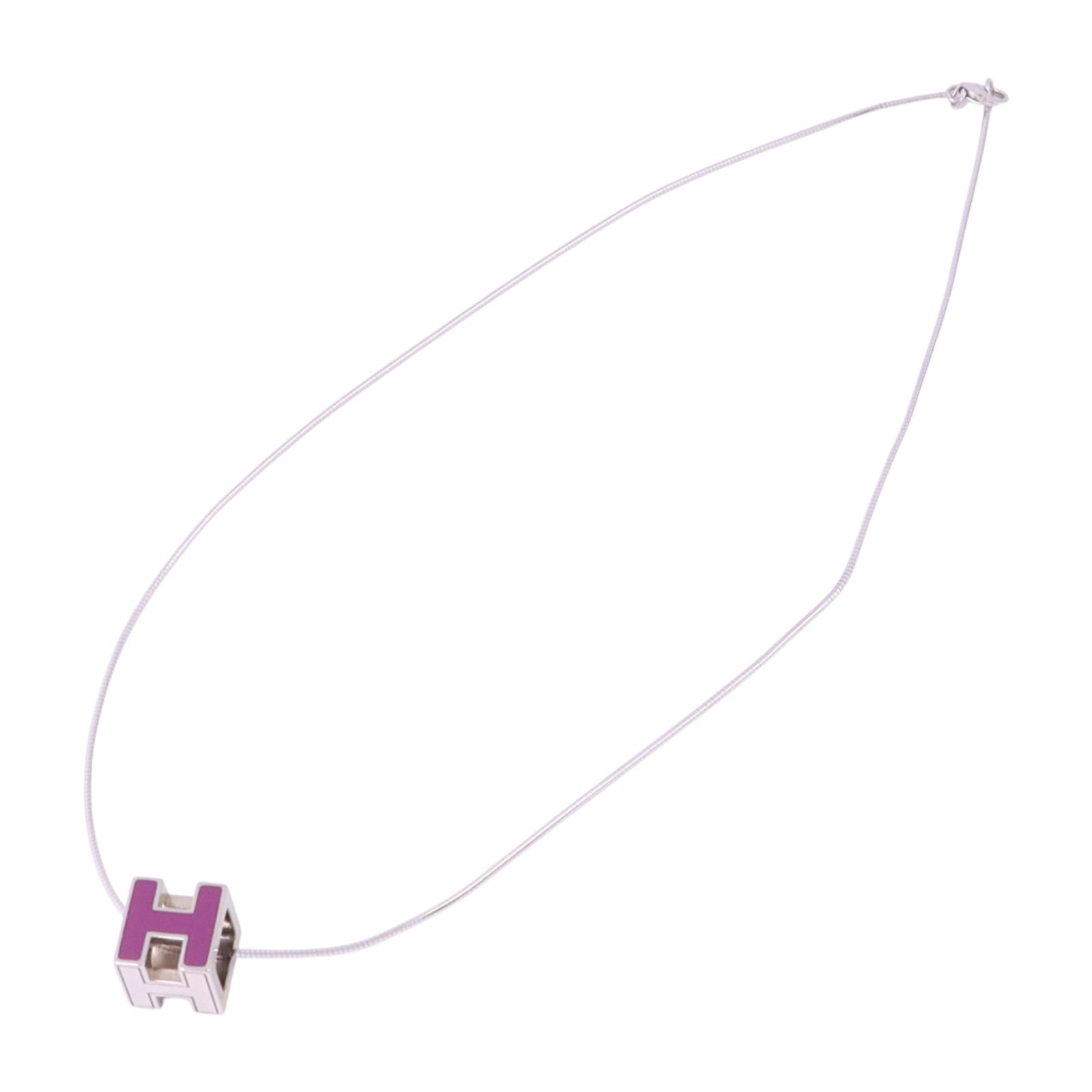 HERMES 金屬/琺瑯H Cube Necklace銀扣項鏈
