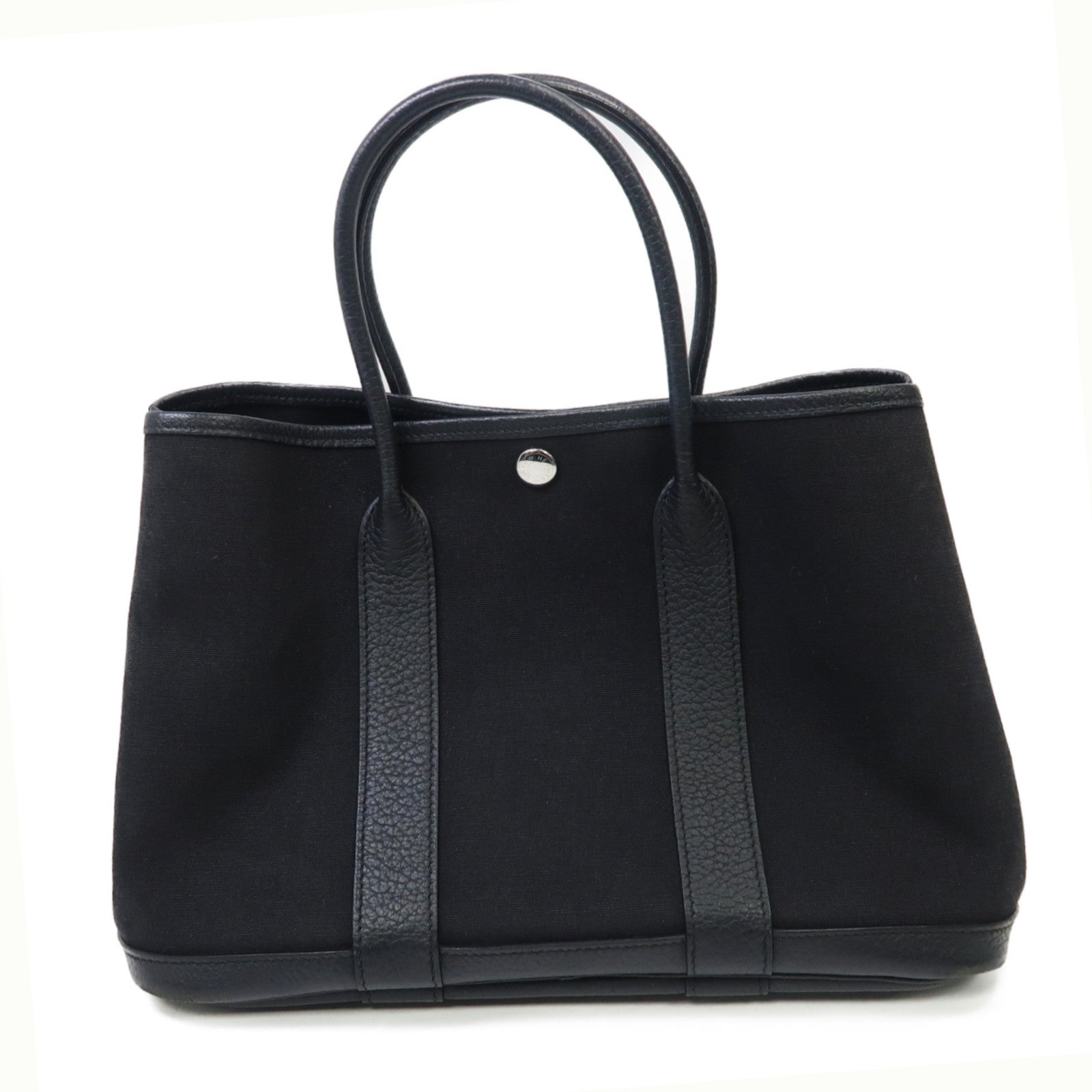 HERMES 帆布Garden Party TPM銀扣手挽袋Noir/黑色