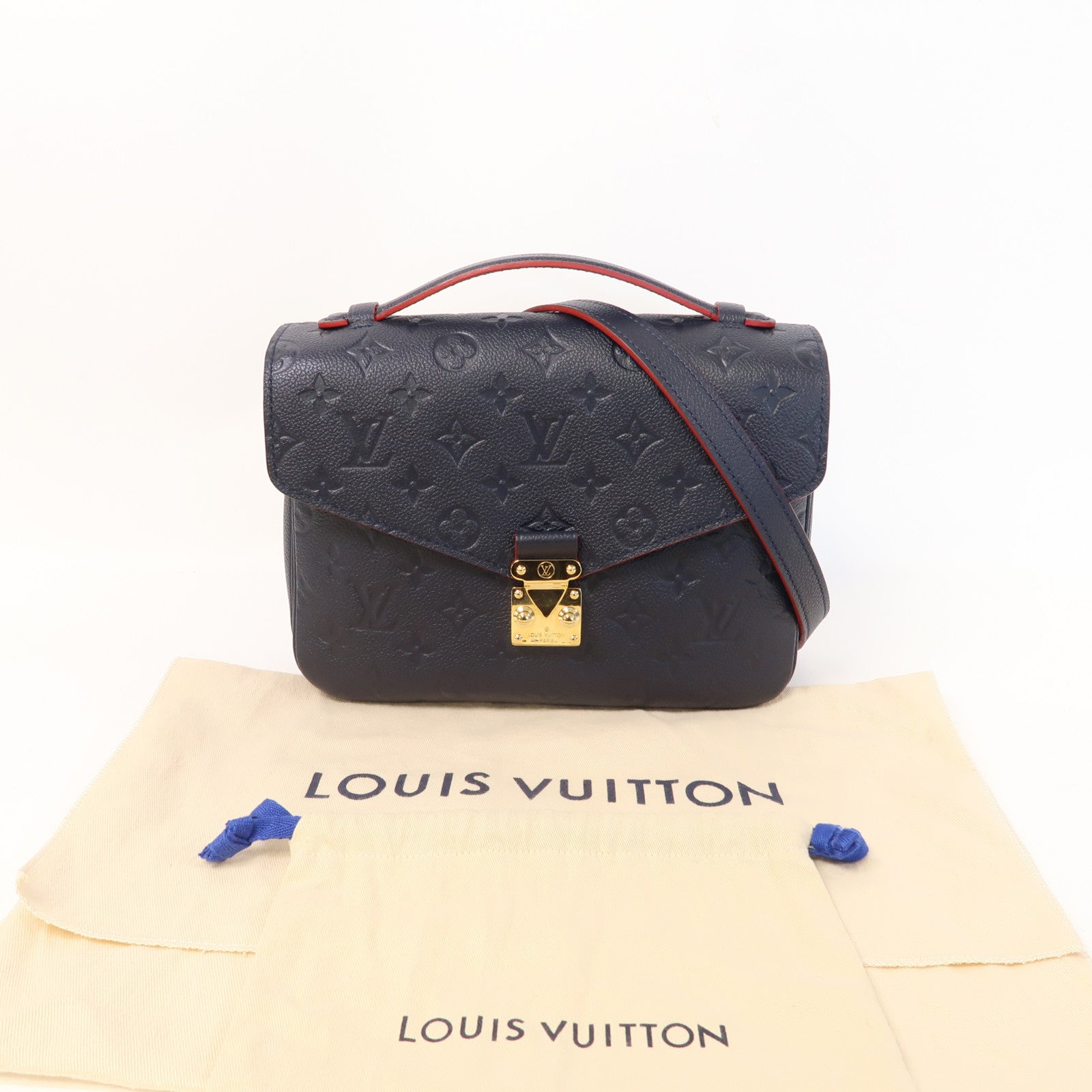 LOUIS VUITTON Monogram Empreinte Pochette Metis金扣手挽肩背兩用袋深藍色