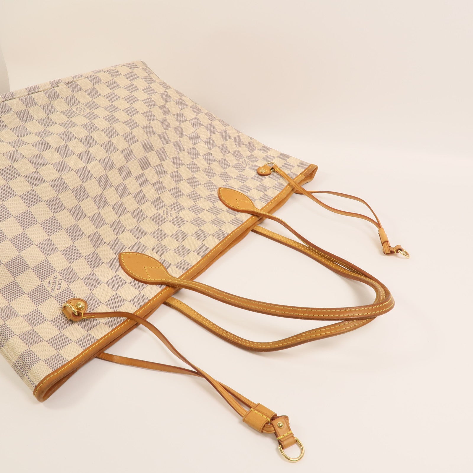 LOUIS VUITTON Damier Azur Neverfull MM金扣手挽袋