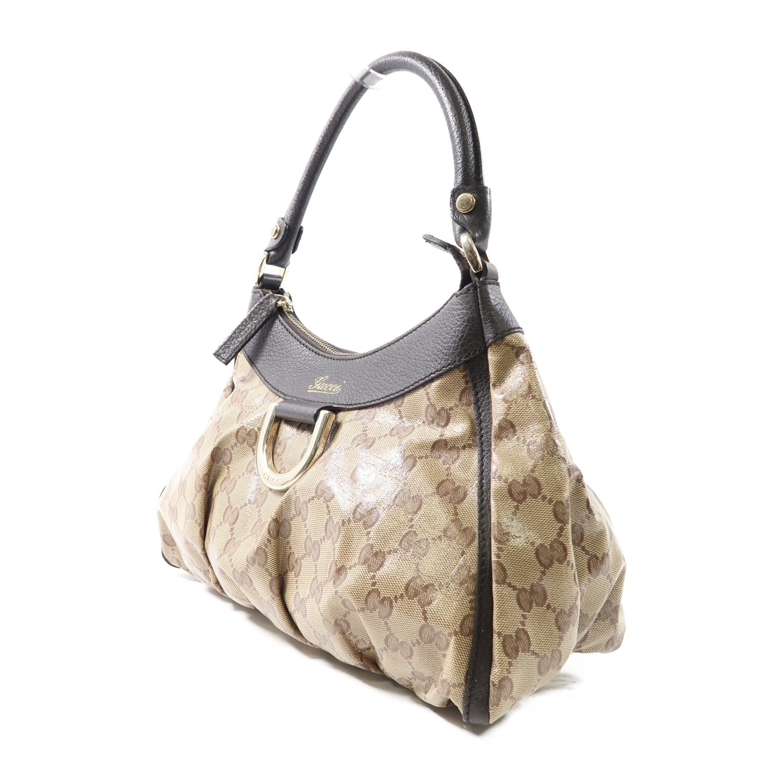 GUCCI 塗層帆布GG Shoulder銀扣肩背袋啡色