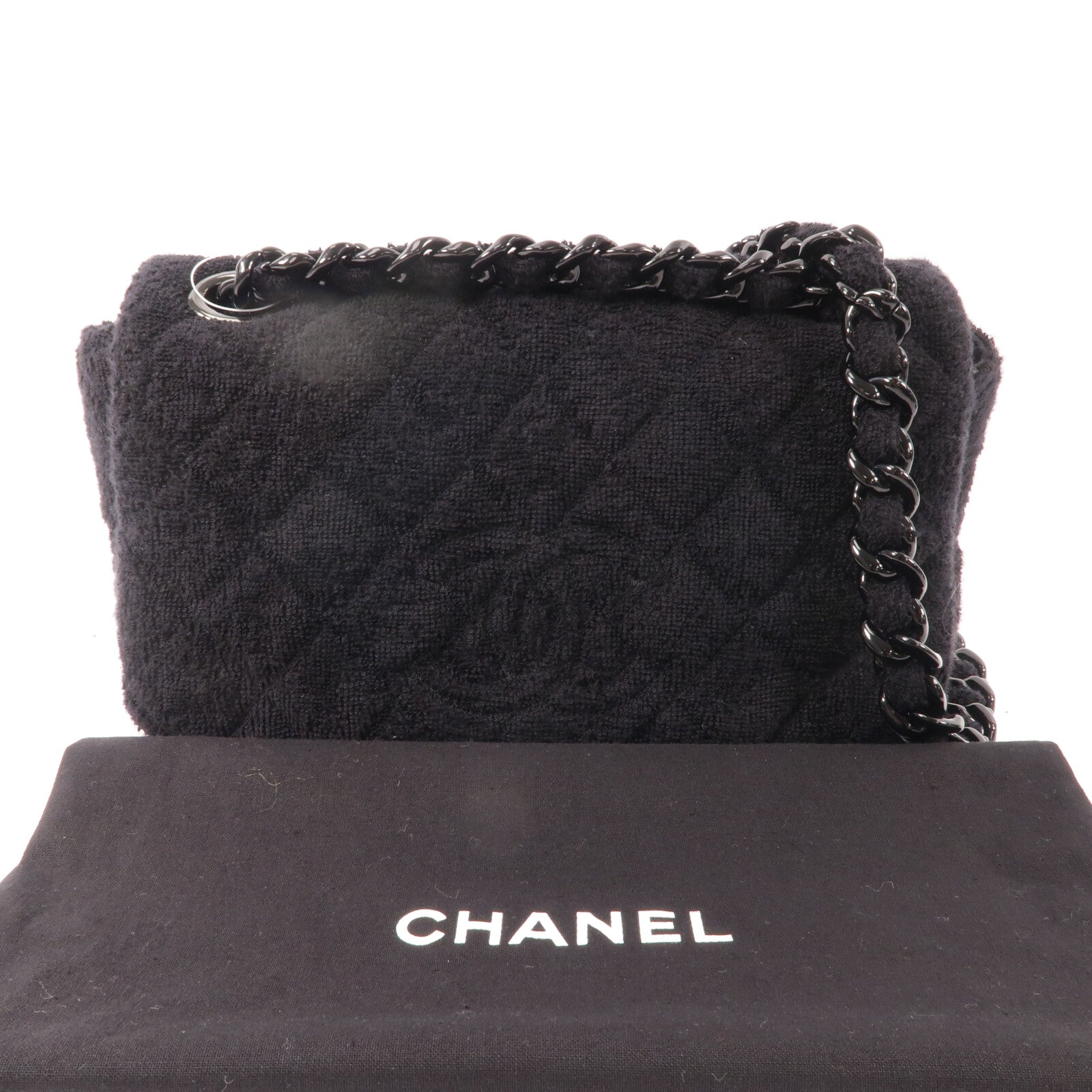 CHANEL 毛巾布Shoulder Bag鏈帶肩背袋