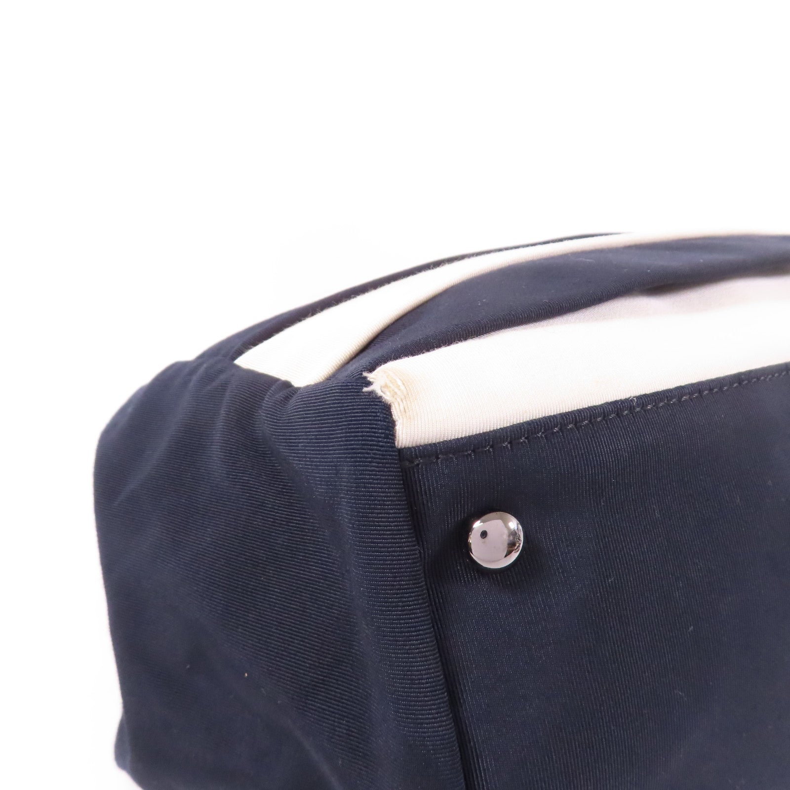 CHANEL CC SHW Chain Shoulder Tote Bag Nylon Black White