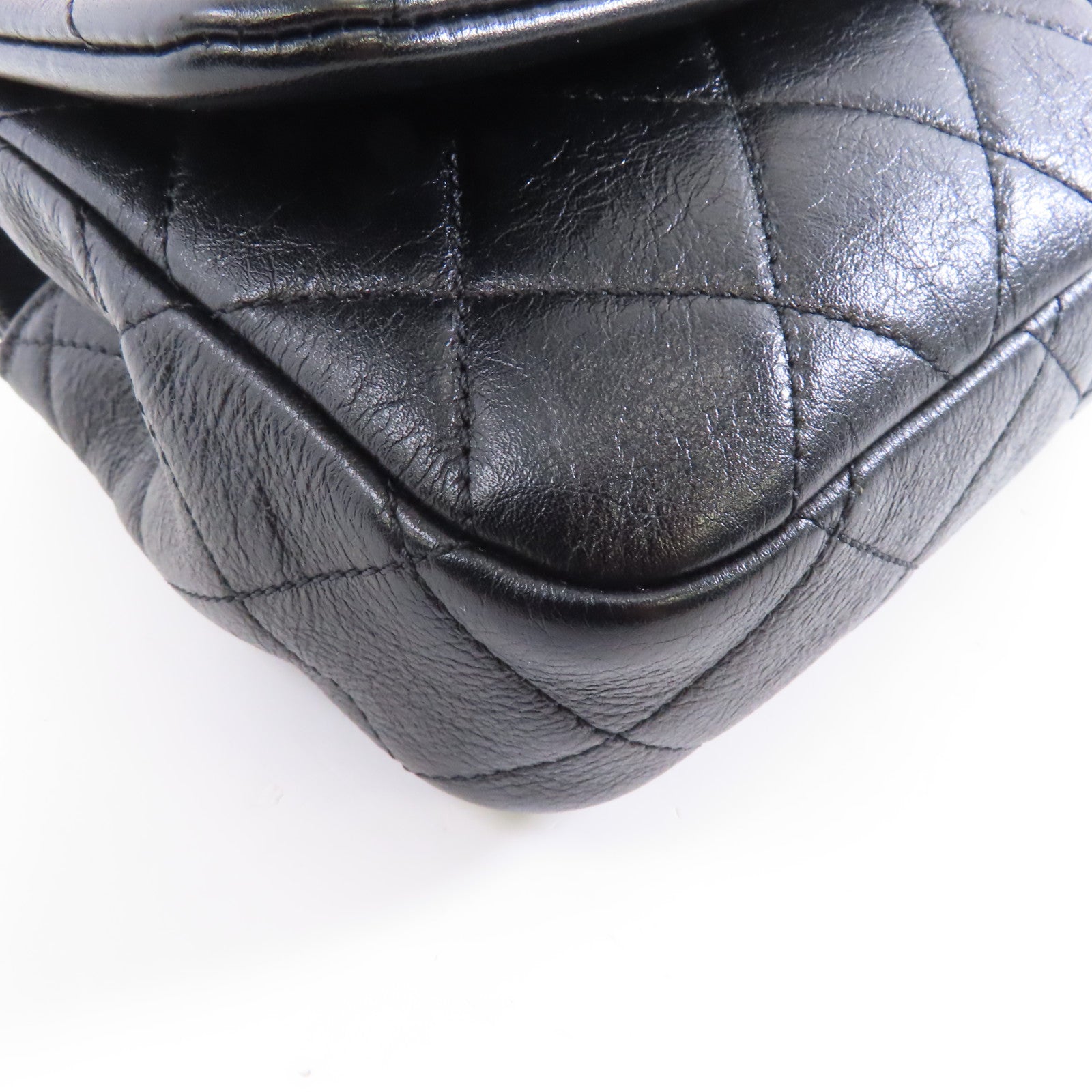 CHANEL 菱格羊皮皮革Chain Shoulder金扣鏈帶肩背袋黑色