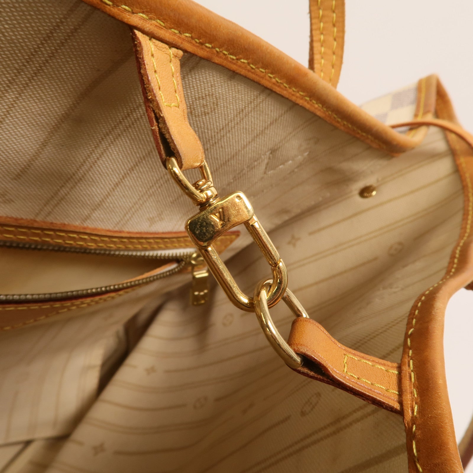 LOUIS VUITTON Damier Azur Neverfull MM金扣手挽袋