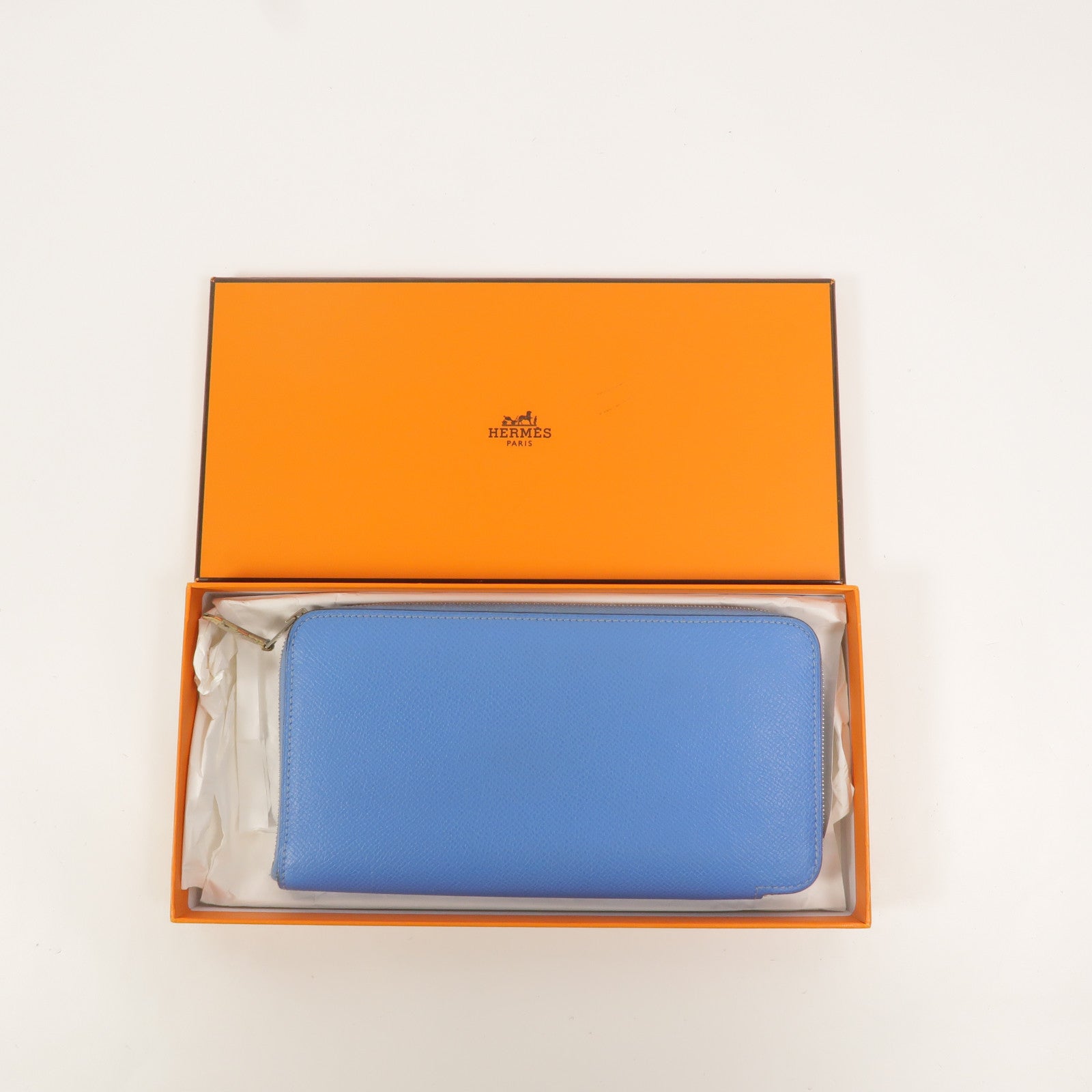 HERMES Epsom皮革Silk In Long Wallet長錢包Bleu Paradis