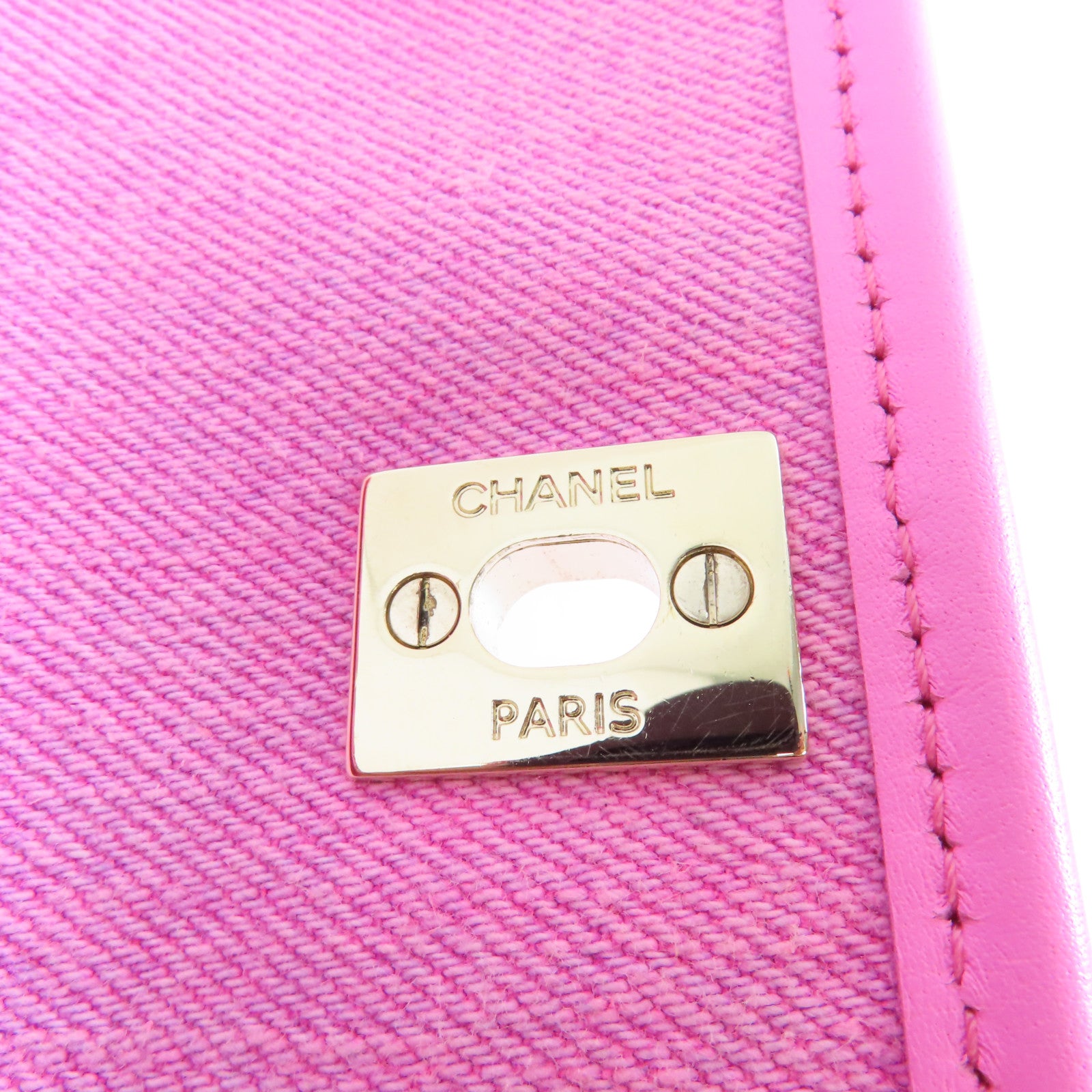 CHANEL 帆布Chain Shoulder Bag金扣鏈帶肩背袋粉紅色