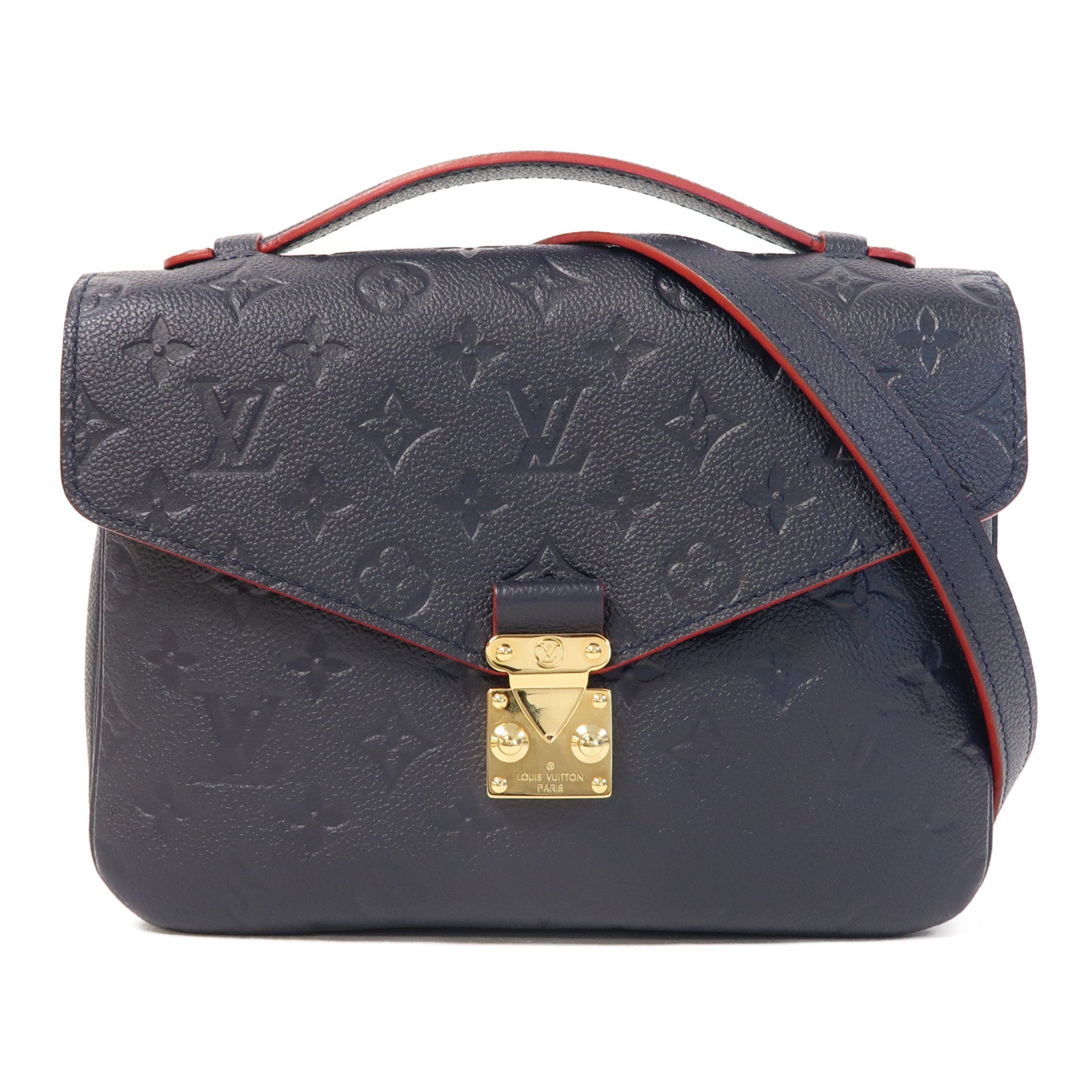 LOUIS VUITTON Monogram Empreinte Pochette Metis金扣手挽肩背兩用袋深藍色