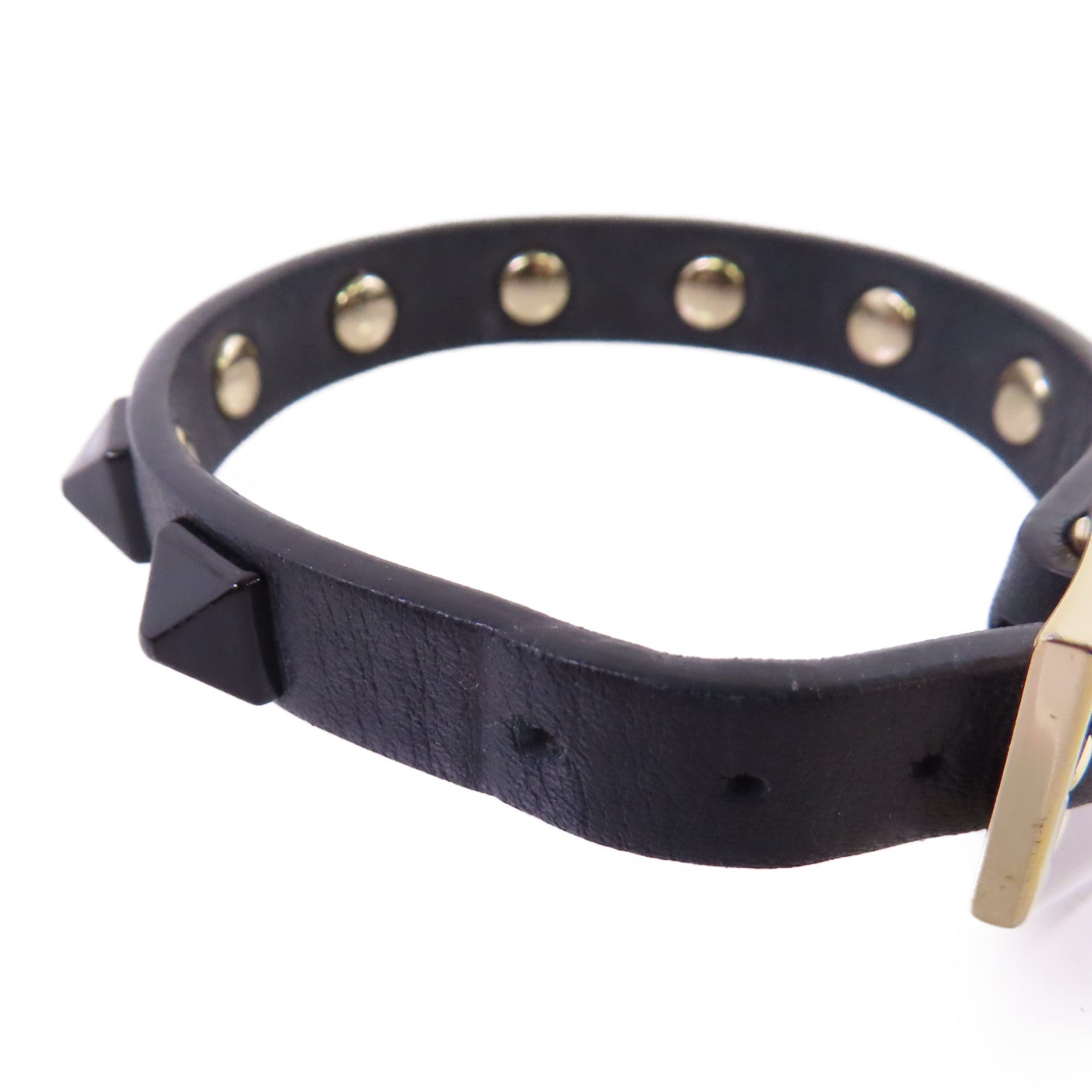 Valentino GHW Rockstud Leather Bracelet Metal Calfskin Black