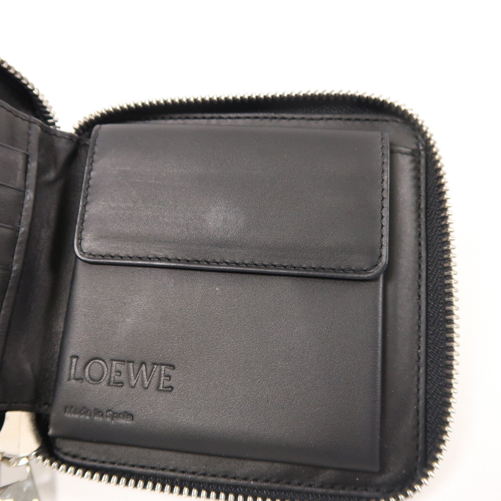 LOEWE 牛皮皮革Zipper Wallet銀扣錢包黑色