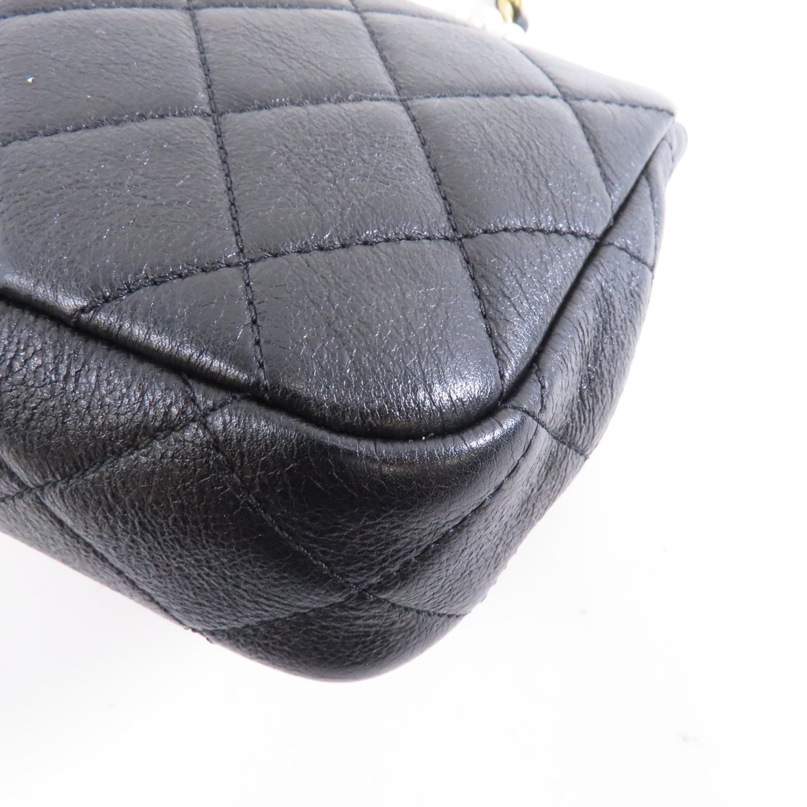 CHANEL 菱格羊皮皮革Chain Shoulder金扣鏈帶肩背袋黑色