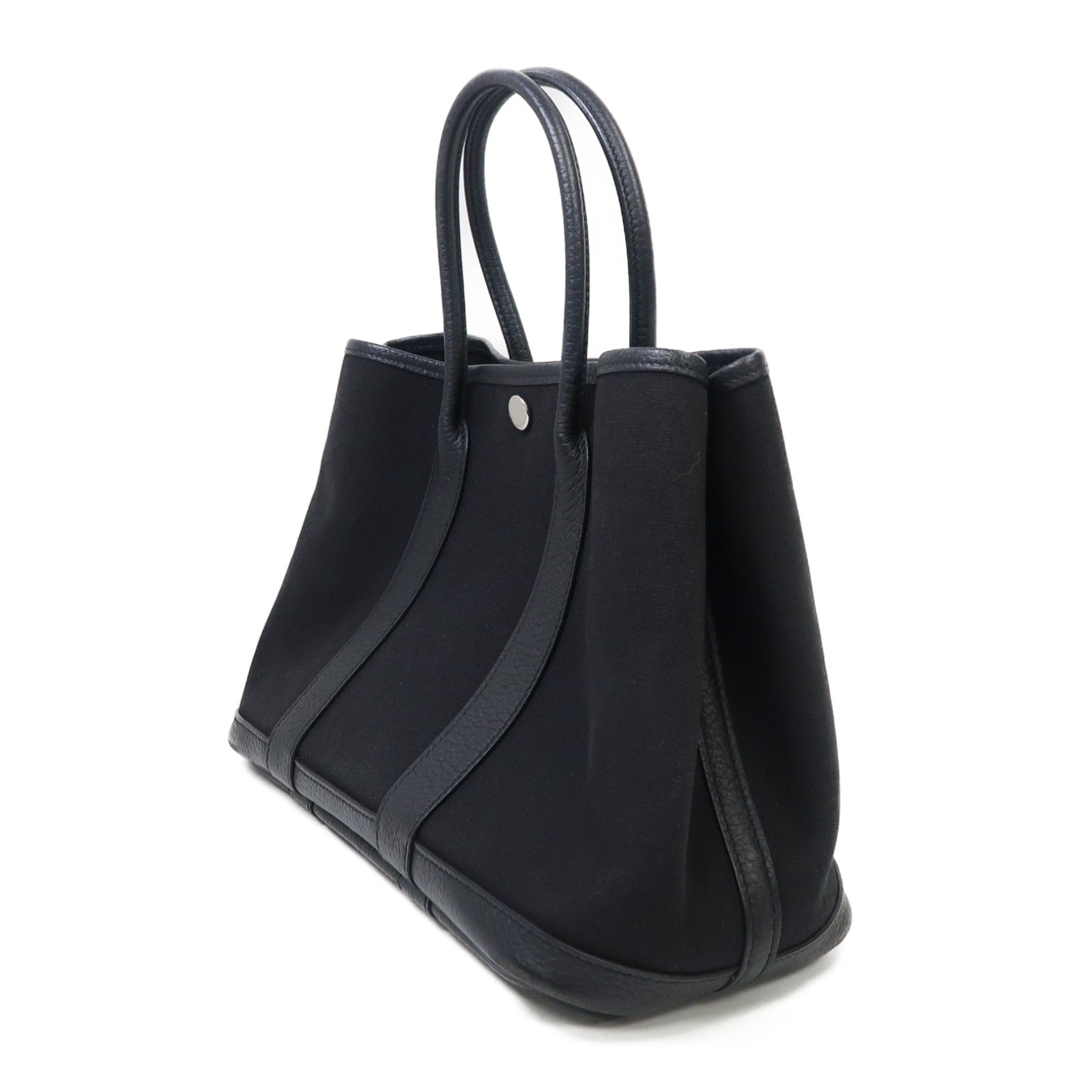 HERMES 帆布Garden Party TPM銀扣手挽袋Noir/黑色