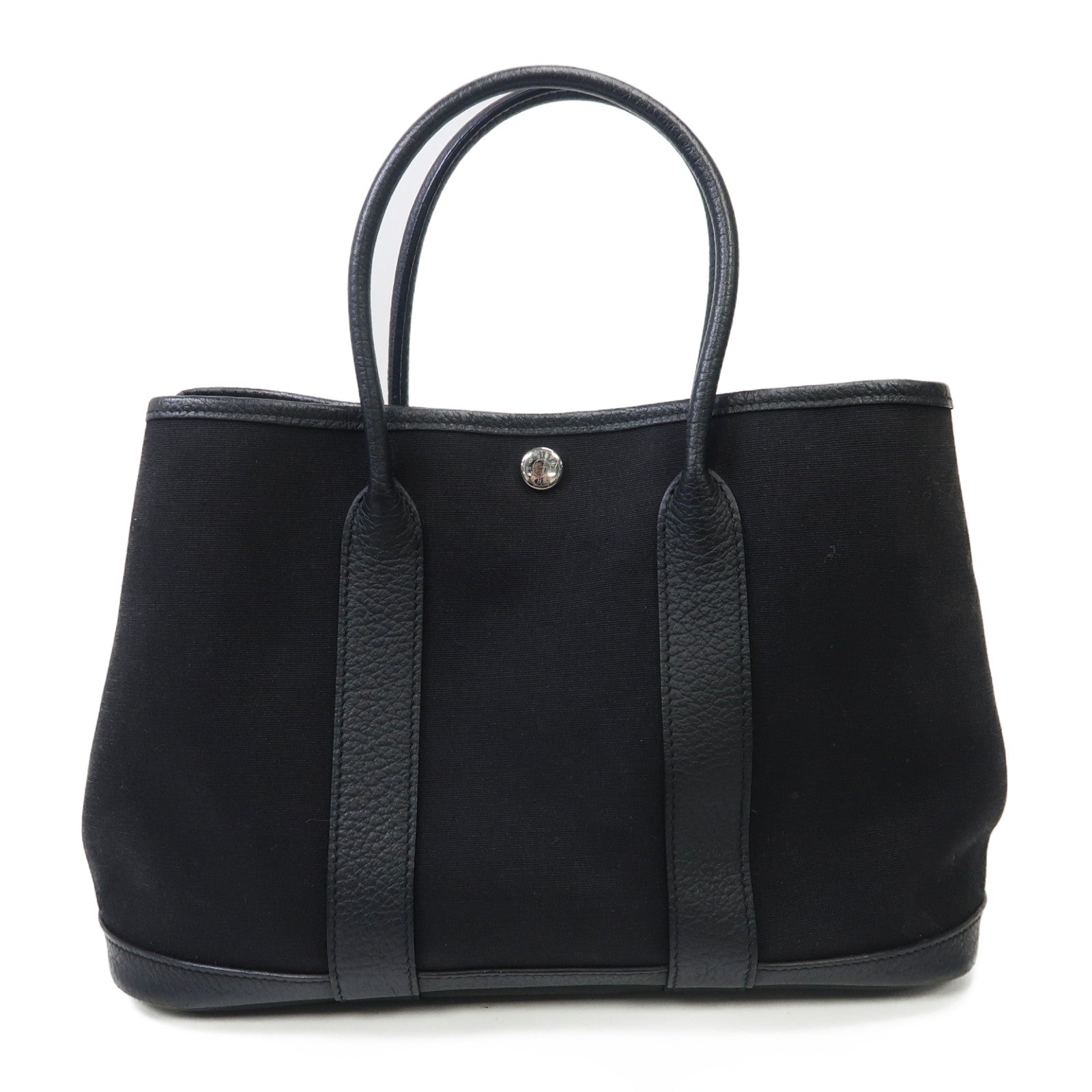 HERMES 帆布Garden Party TPM銀扣手挽袋Noir/黑色
