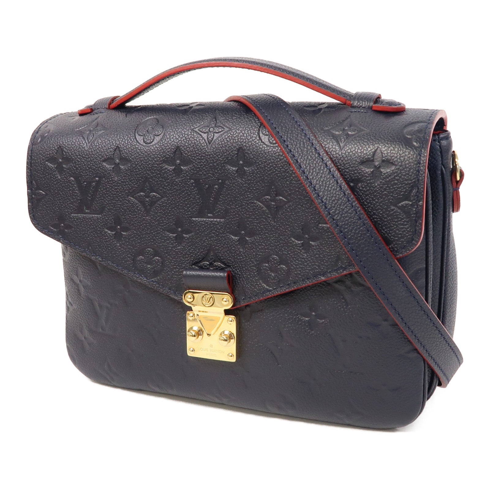 LOUIS VUITTON Monogram Empreinte Pochette Metis金扣手挽肩背兩用袋深藍色