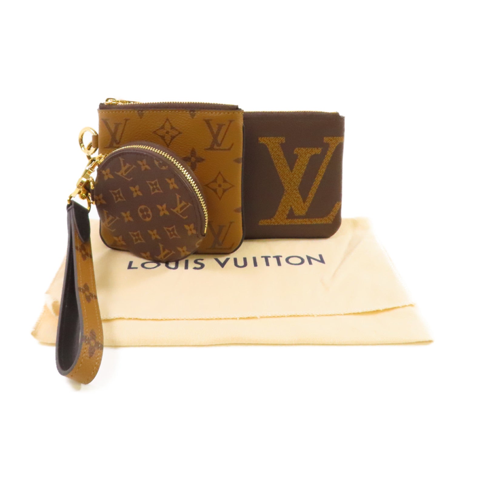 LOUIS VUITTON 【激減優惠】Monogram Trio Pouch金扣手拿包啡色