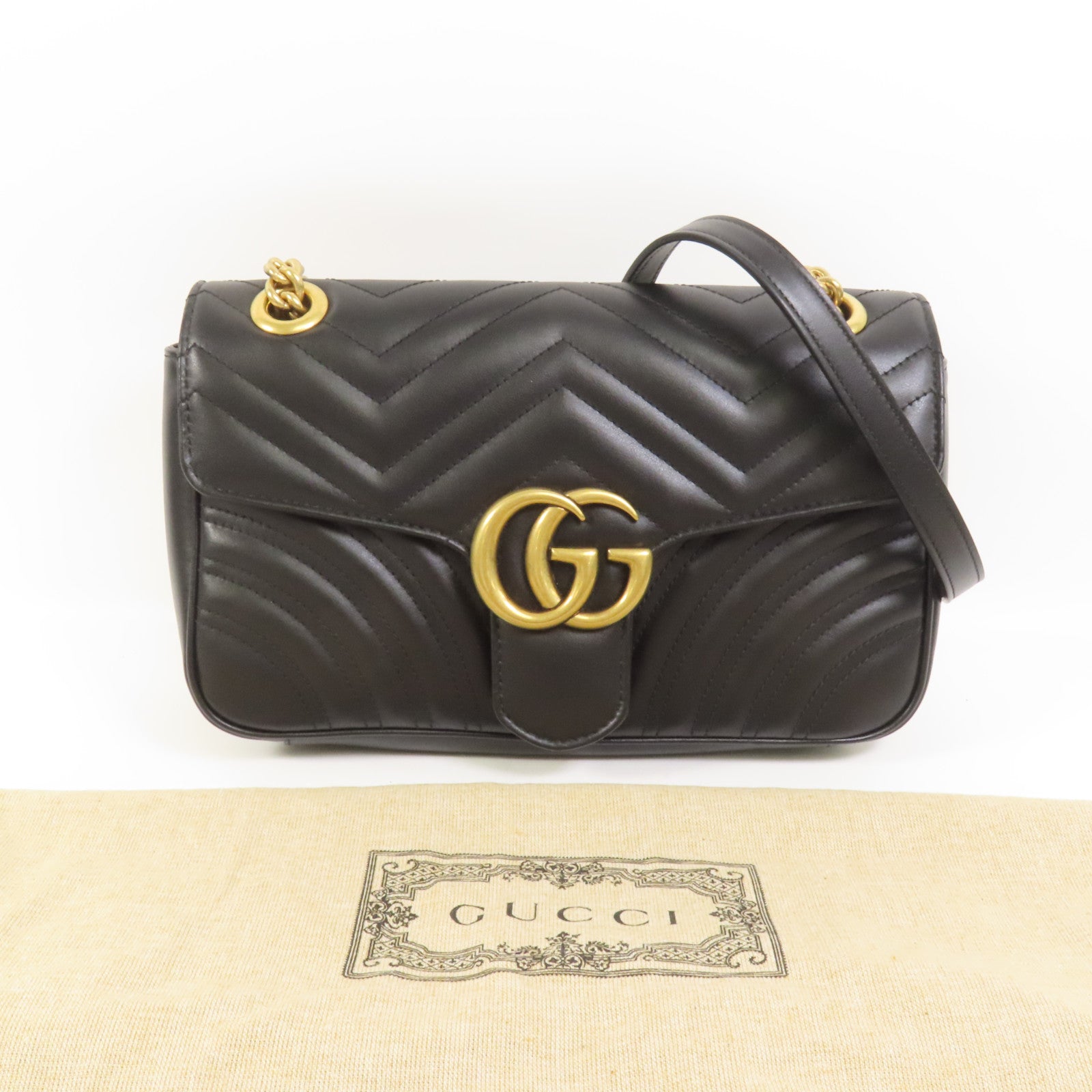 GUCCI 牛皮皮革GG Marmont鏈帶肩背袋
