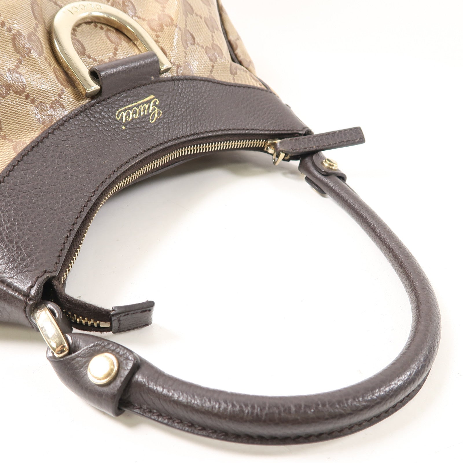 GUCCI 塗層帆布GG Shoulder銀扣肩背袋啡色