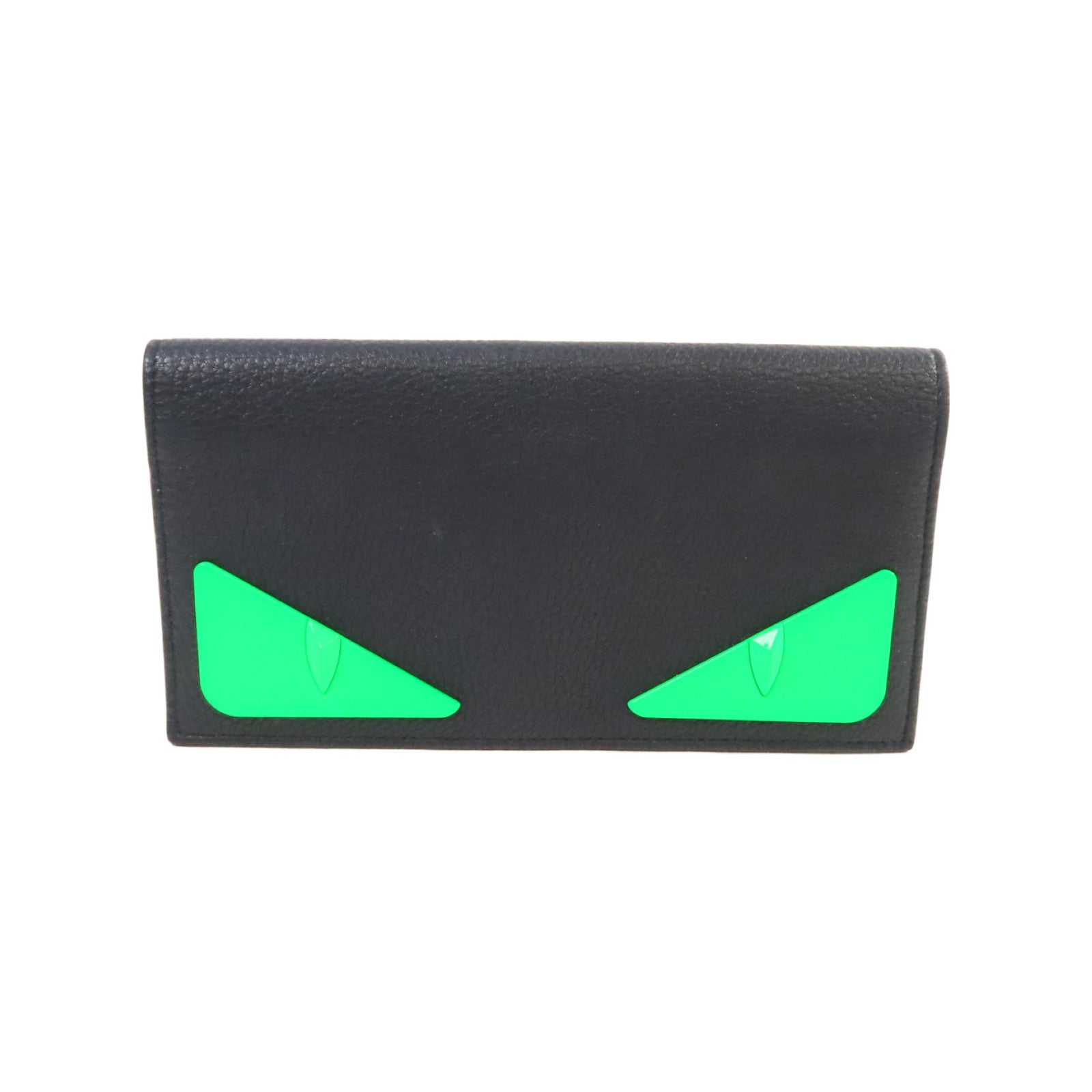 FENDI 牛皮皮革/金屬Bugs Eyes Long Wallet銀扣長錢包黑色