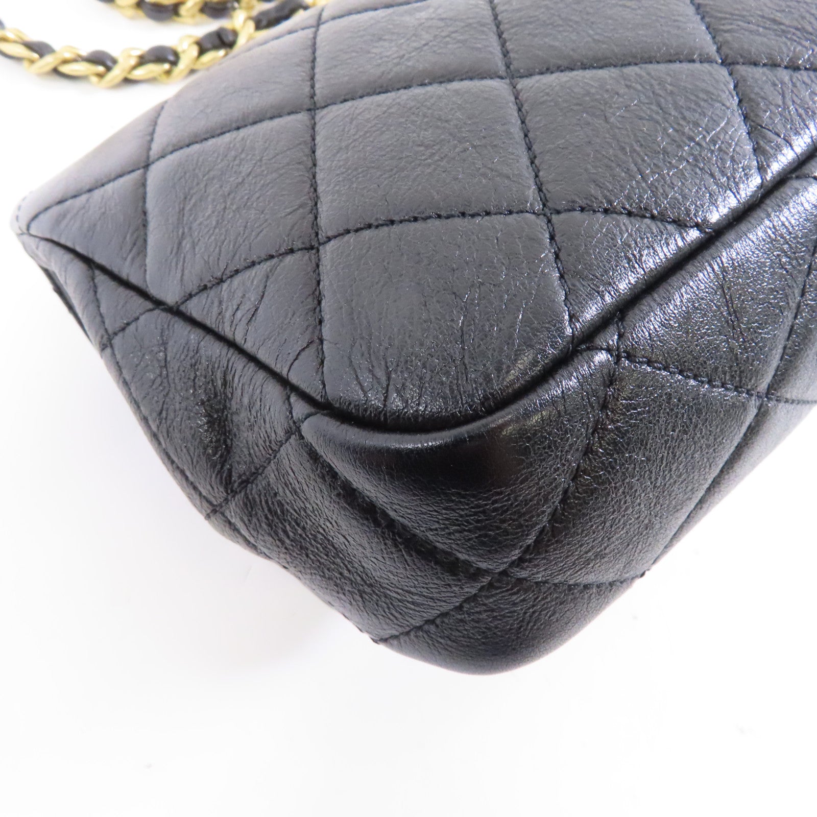 CHANEL 菱格羊皮皮革Chain Shoulder金扣鏈帶肩背袋黑色