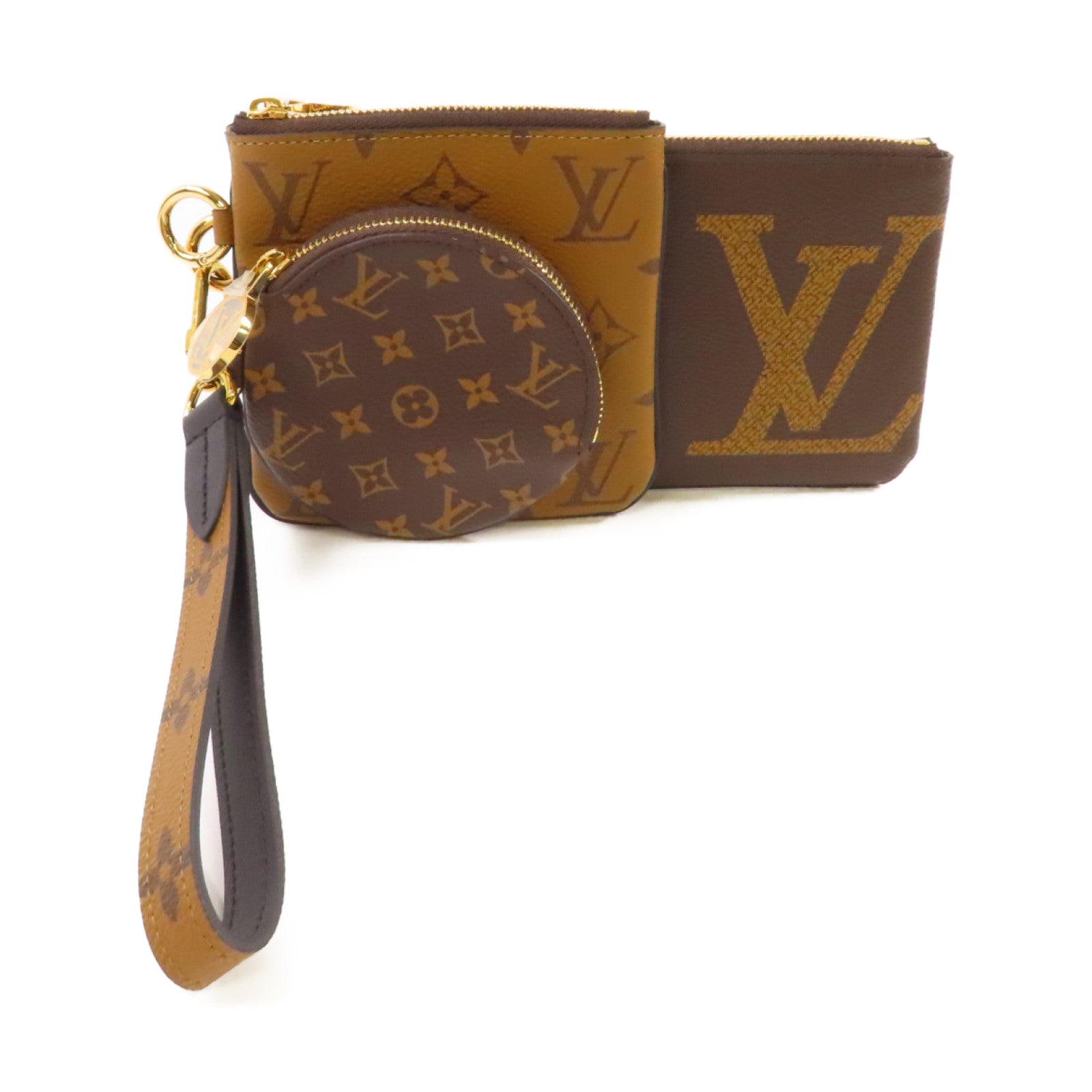 LOUIS VUITTON 【激減優惠】Monogram Trio Pouch金扣手拿包啡色