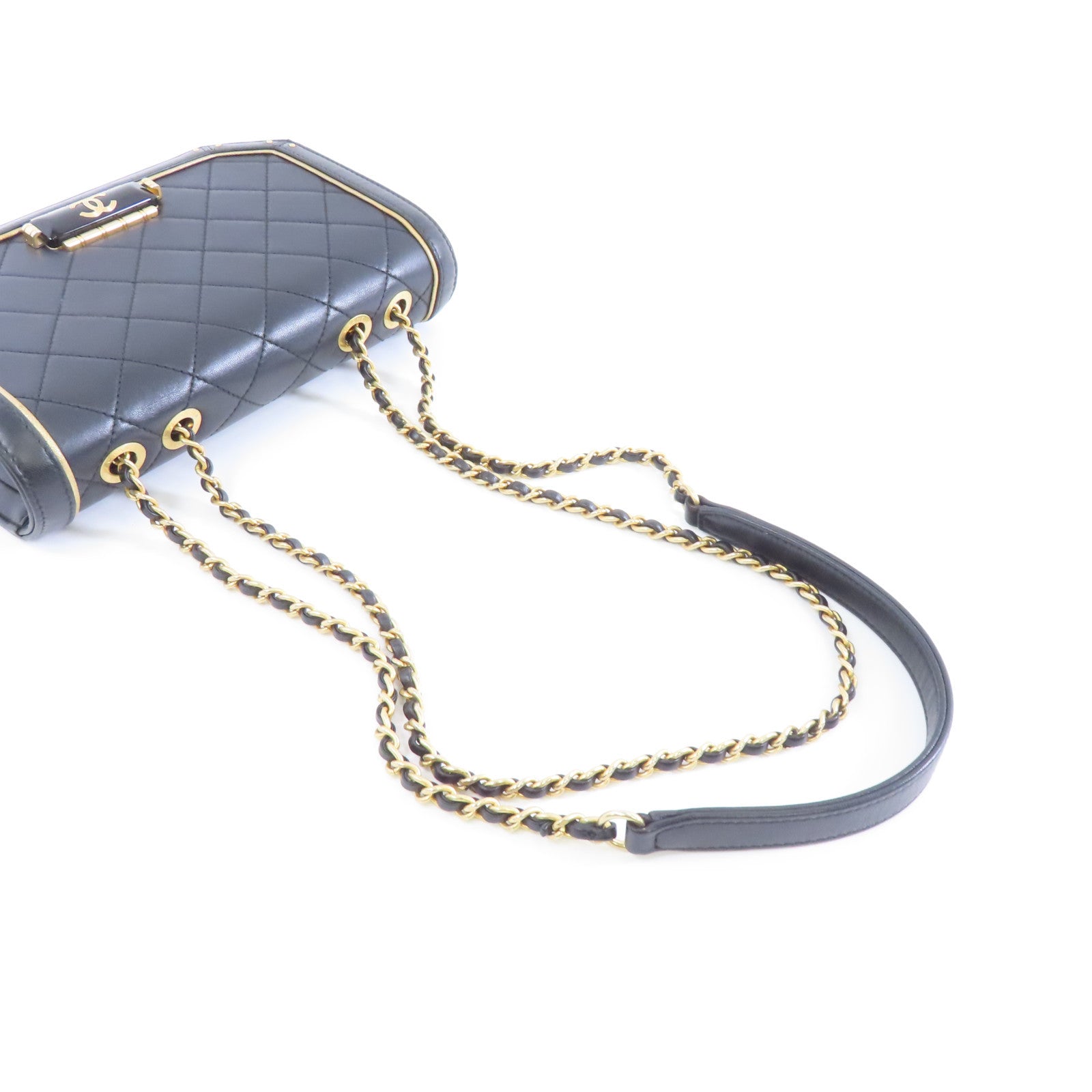 CHANEL 【激減優惠】菱格羊皮皮革Chain Shoulder Bag金扣鏈帶肩背袋黑色