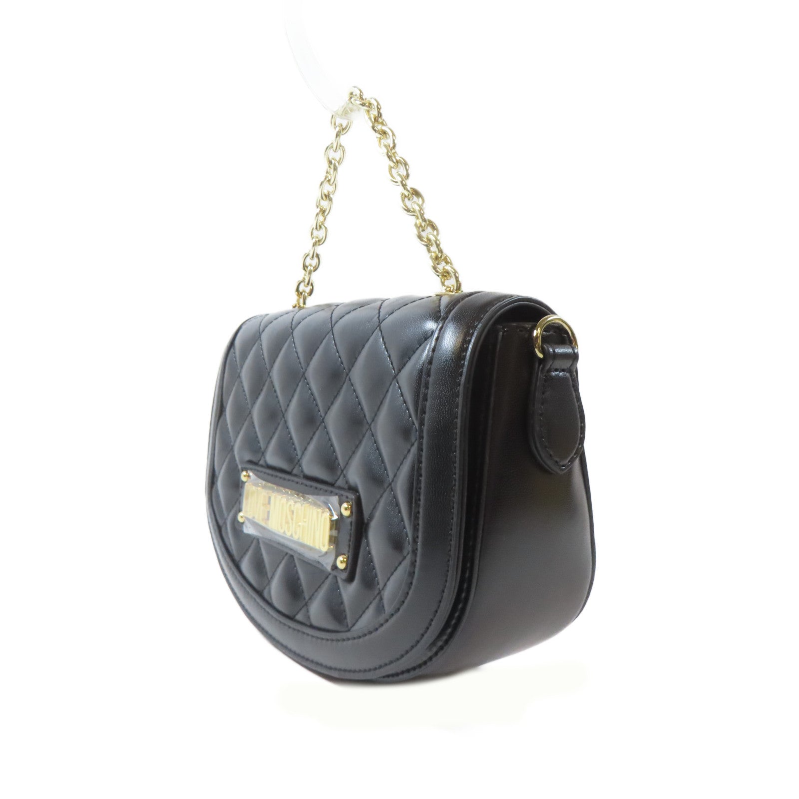 MOSCHINO 菱格塗層帆布2 Way Shoulder金扣手挽肩背兩用袋黑色