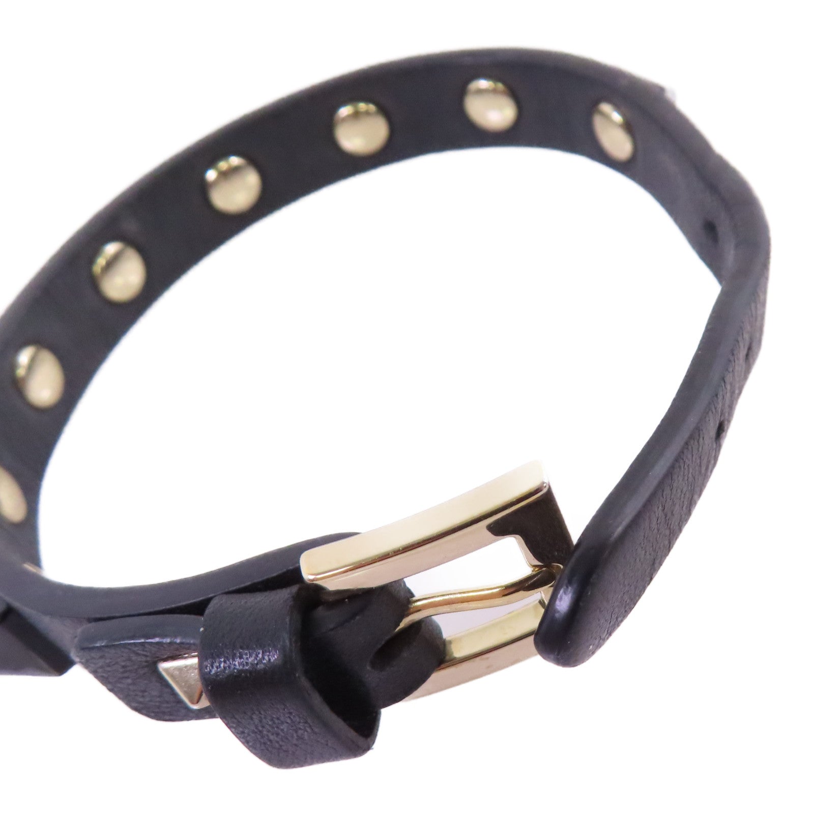 Valentino GHW Rockstud Leather Bracelet Metal Calfskin Black