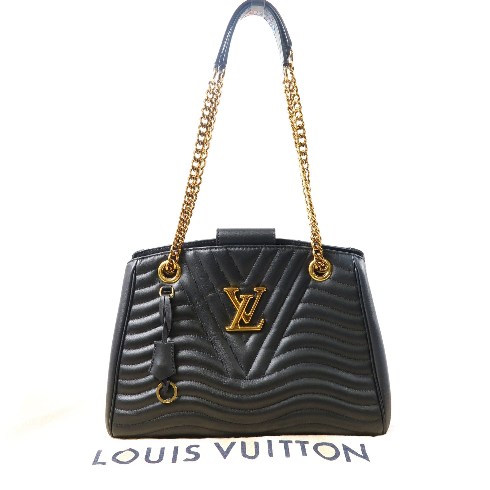 LOUIS VUITTON 斜紋牛皮皮革New Wave Tote Bag金扣肩背袋黑色