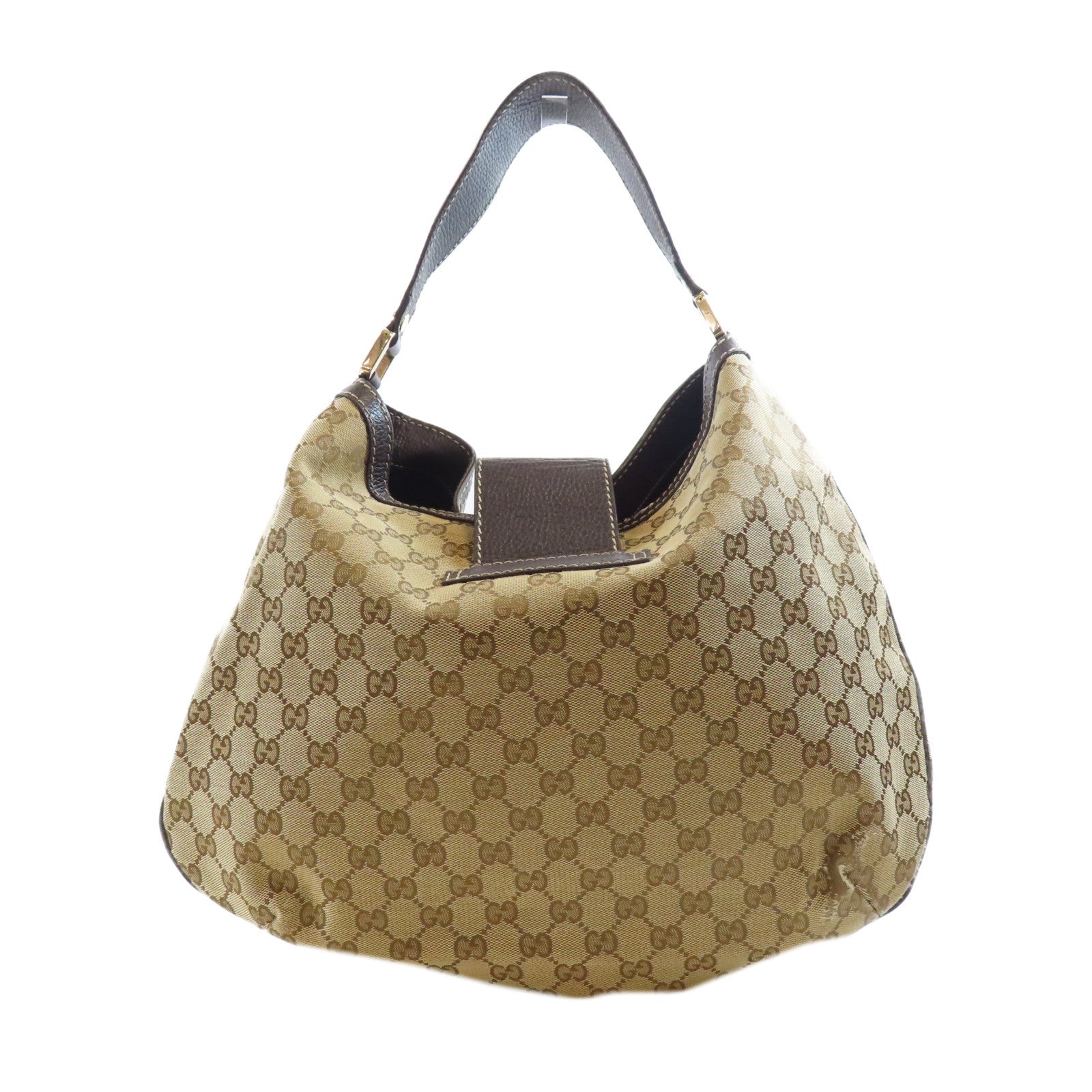 GUCCI 帆布/皮革Shoulder Bag金扣肩背袋棕色