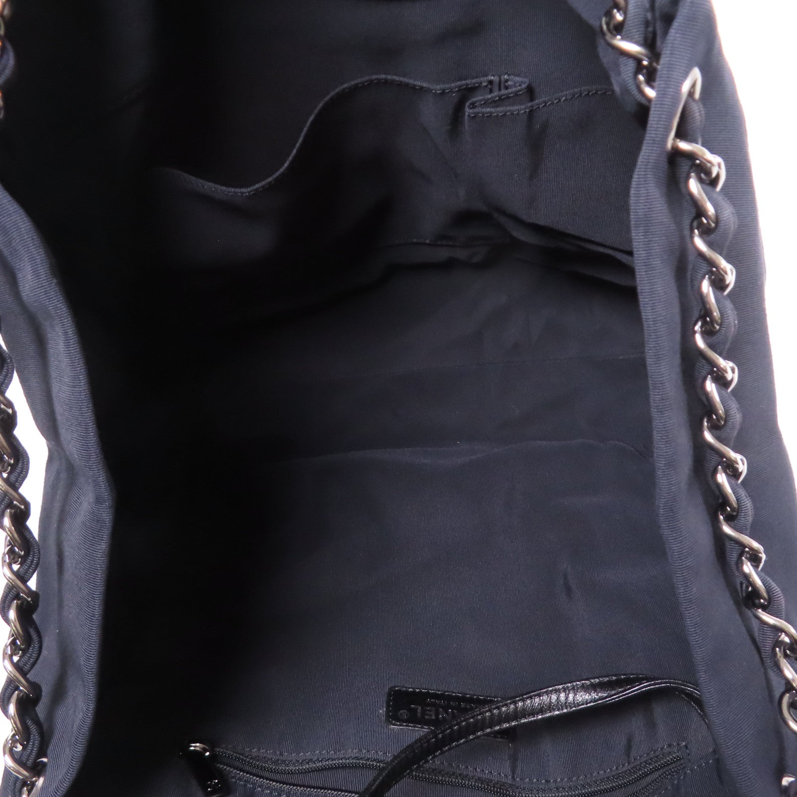 CHANEL CC SHW Chain Shoulder Tote Bag Nylon Black White