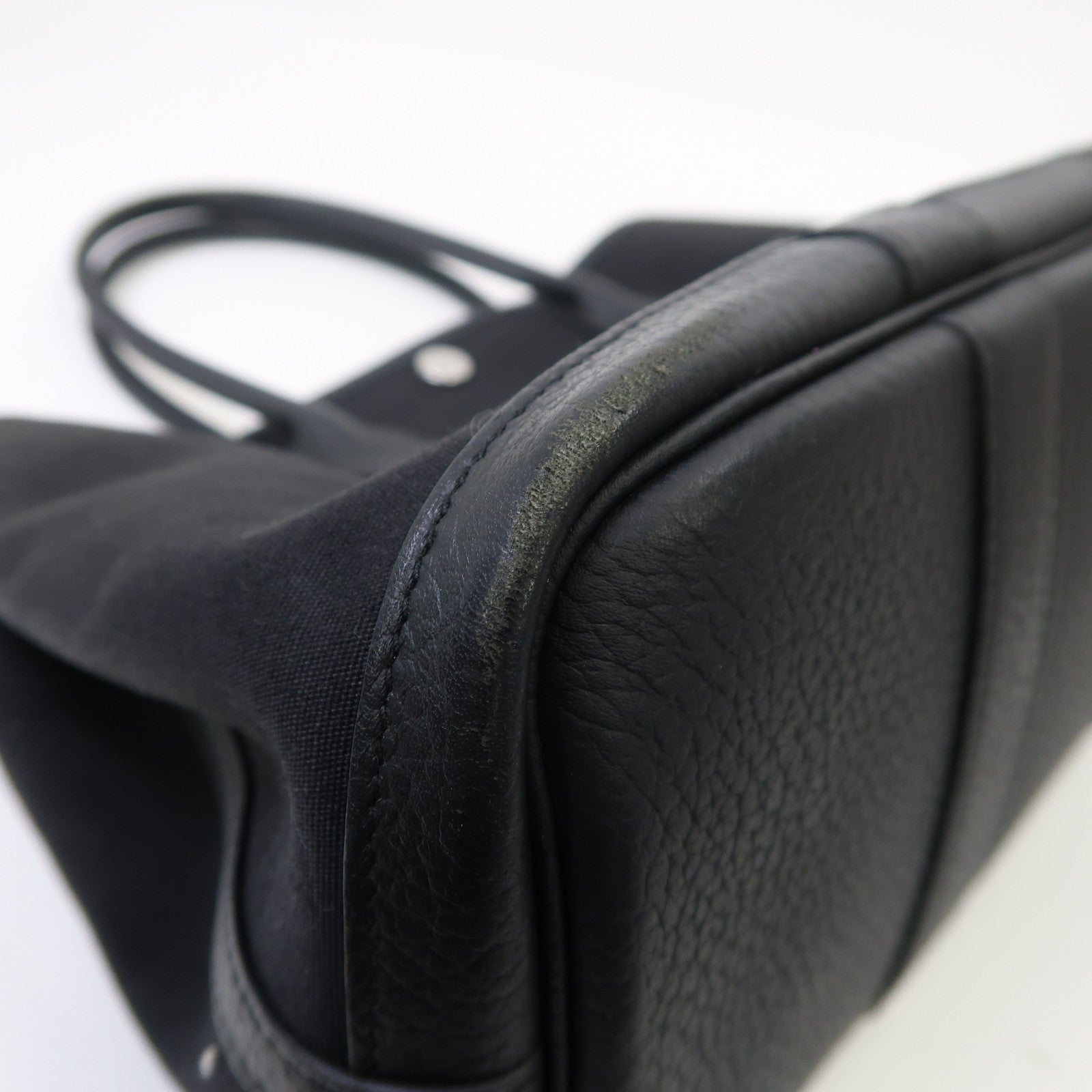 HERMES 帆布Garden Party TPM銀扣手挽袋Noir/黑色