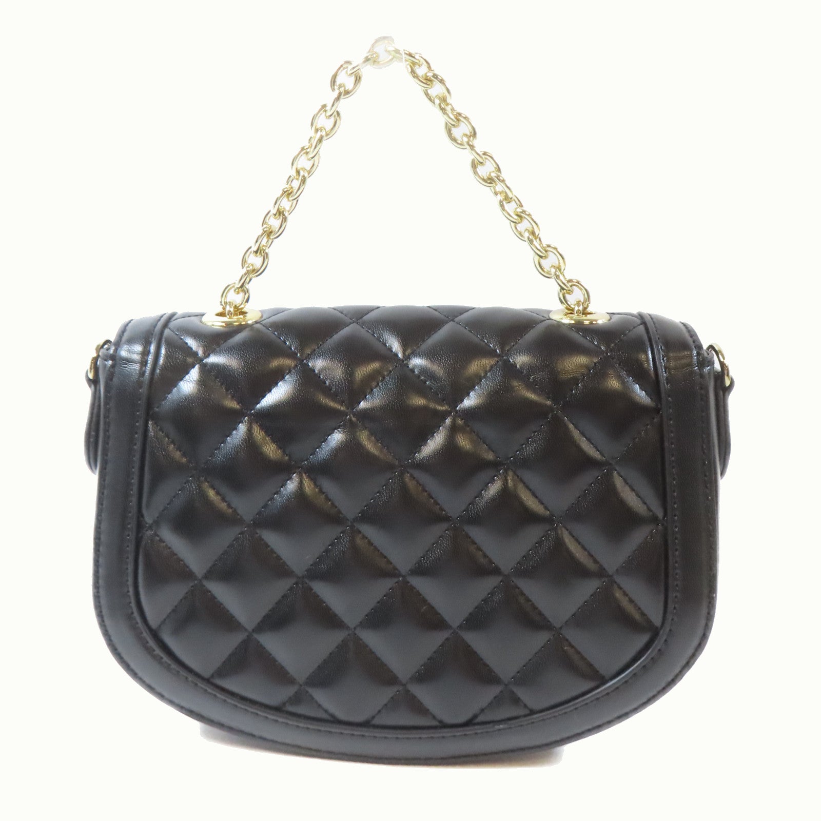 MOSCHINO 菱格塗層帆布2 Way Shoulder金扣手挽肩背兩用袋黑色