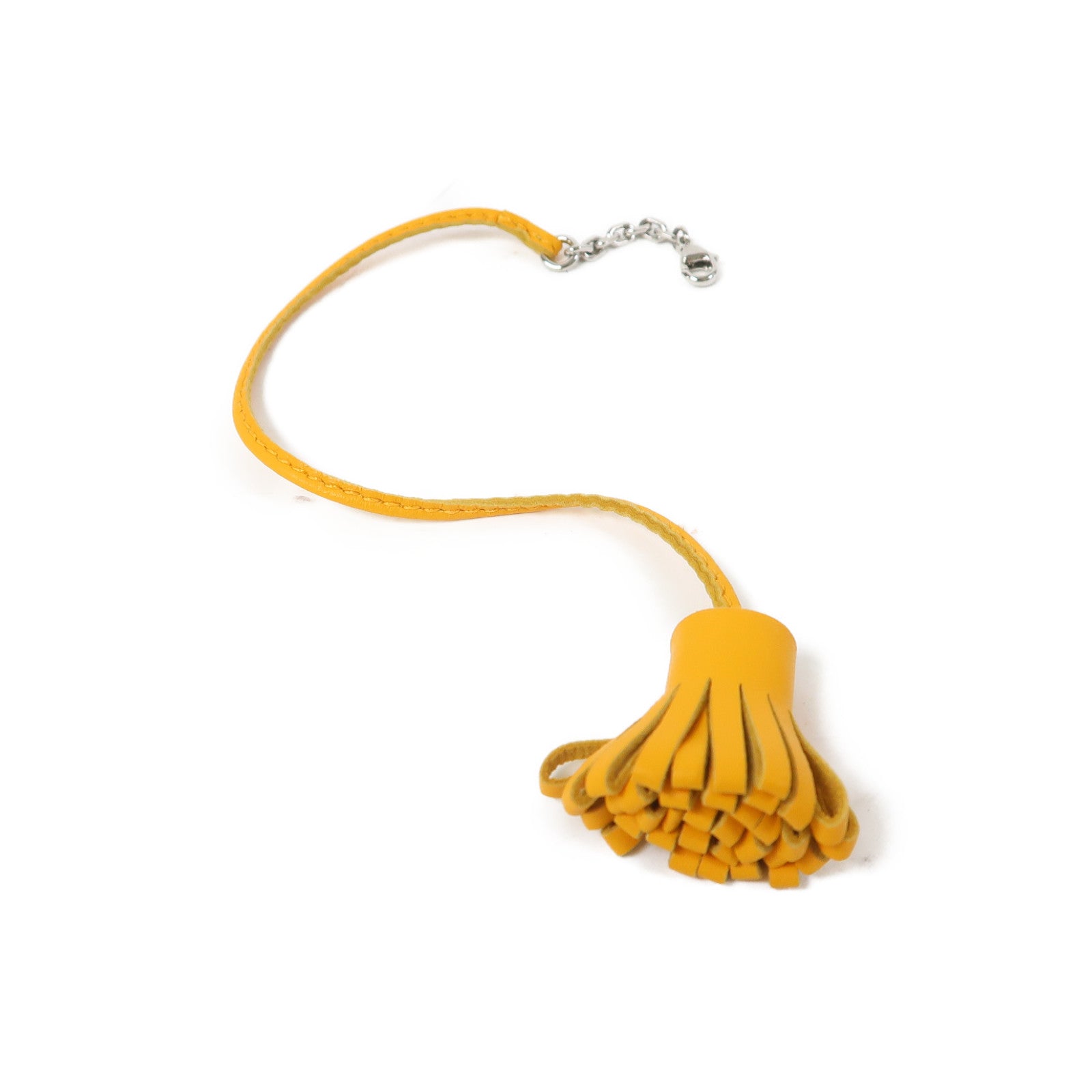 HERMES 【激減優惠】Agneau Milo皮革Carmencita Grand Pom Pom銀扣掛飾太陽黃色