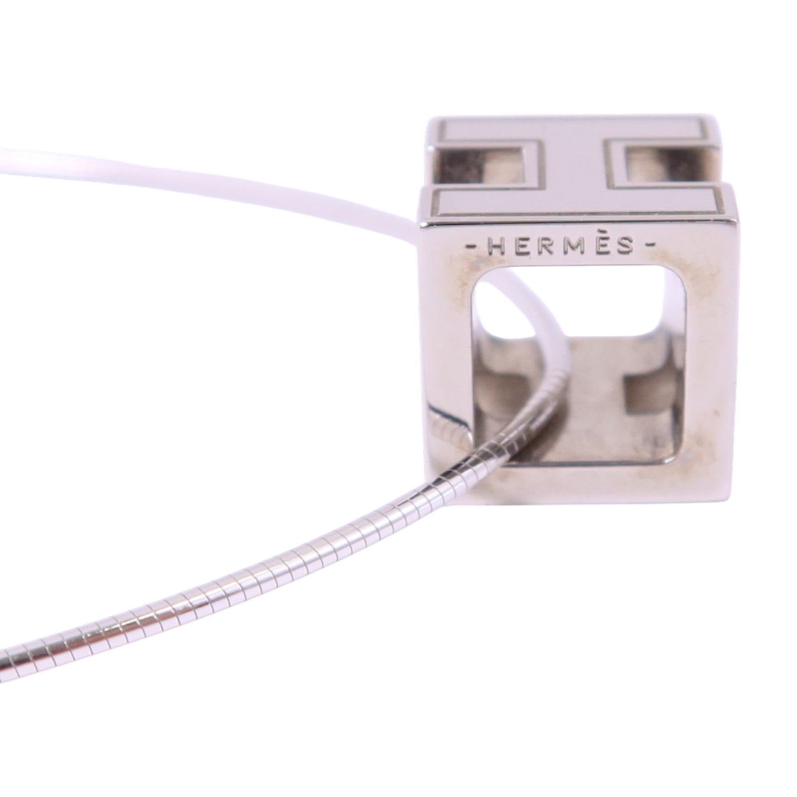 HERMES 金屬/琺瑯H Cube Necklace銀扣項鏈