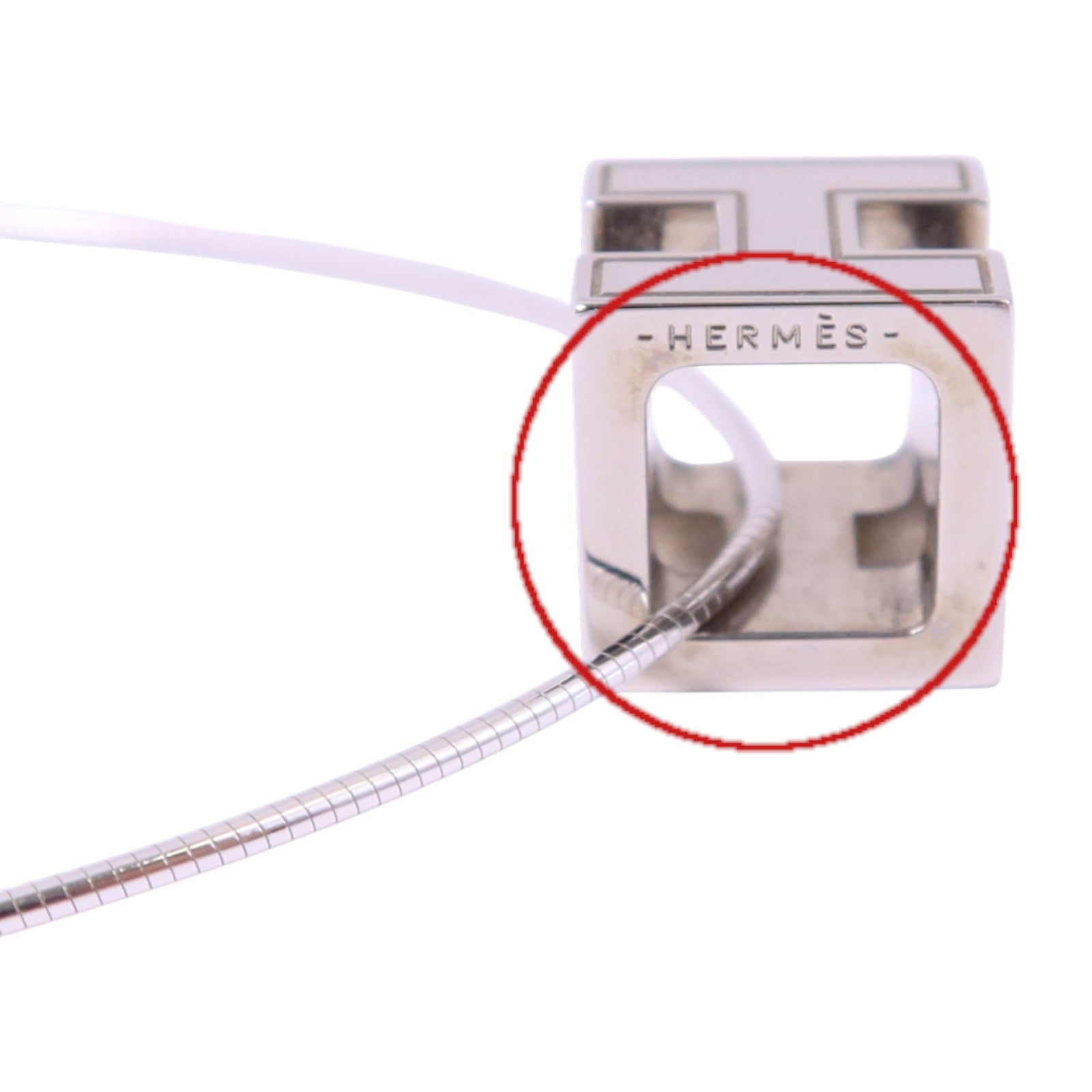 HERMES 金屬/琺瑯H Cube Necklace銀扣項鏈