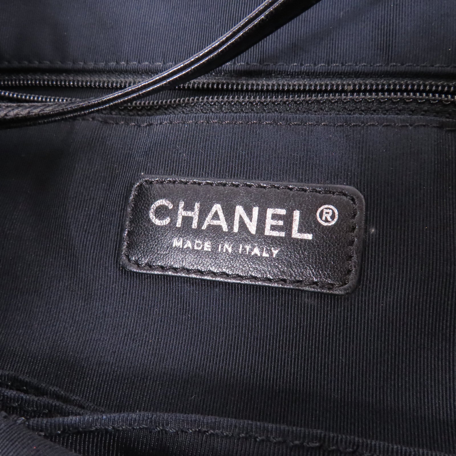 CHANEL CC SHW Chain Shoulder Tote Bag Nylon Black White
