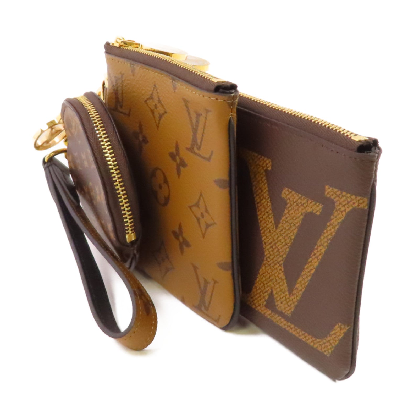 LOUIS VUITTON 【激減優惠】Monogram Trio Pouch金扣手拿包啡色