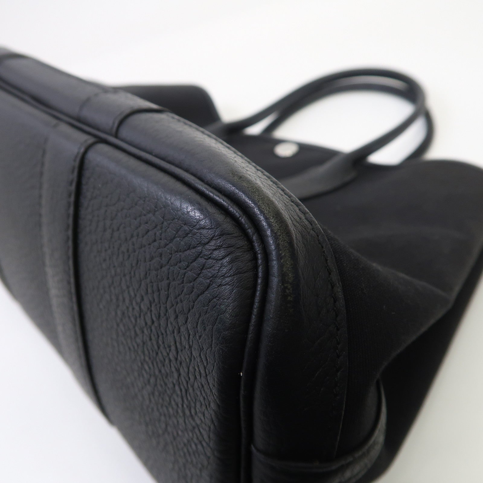 HERMES 帆布Garden Party TPM銀扣手挽袋Noir/黑色