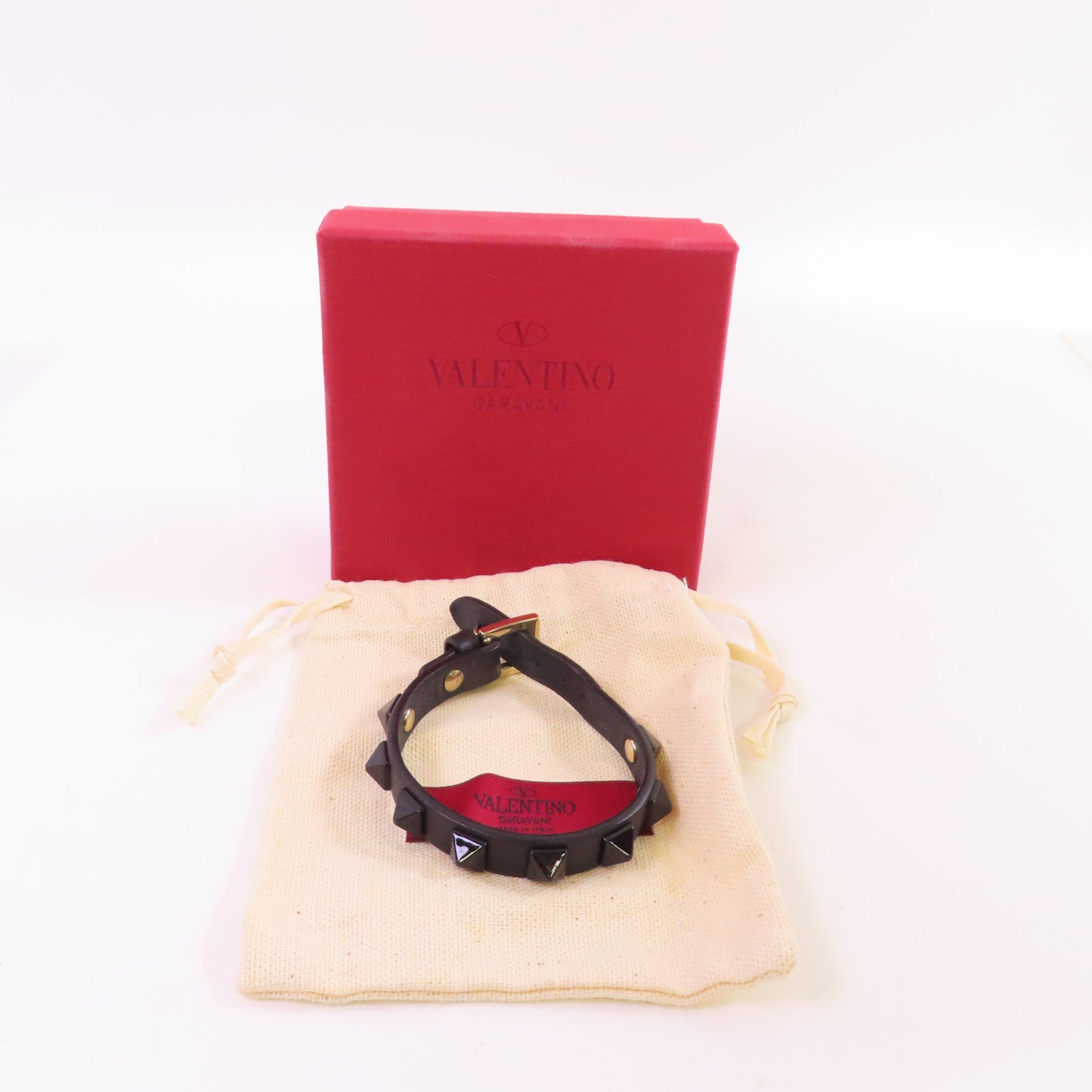 Valentino GHW Rockstud Leather Bracelet Metal Calfskin Black