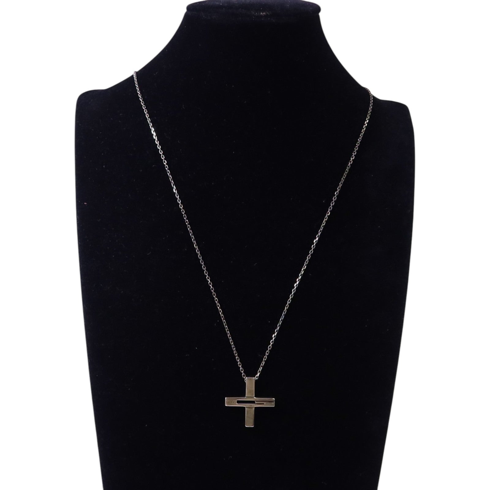 GUCCI 925純銀Cross Cutout G Necklace銀扣項鏈