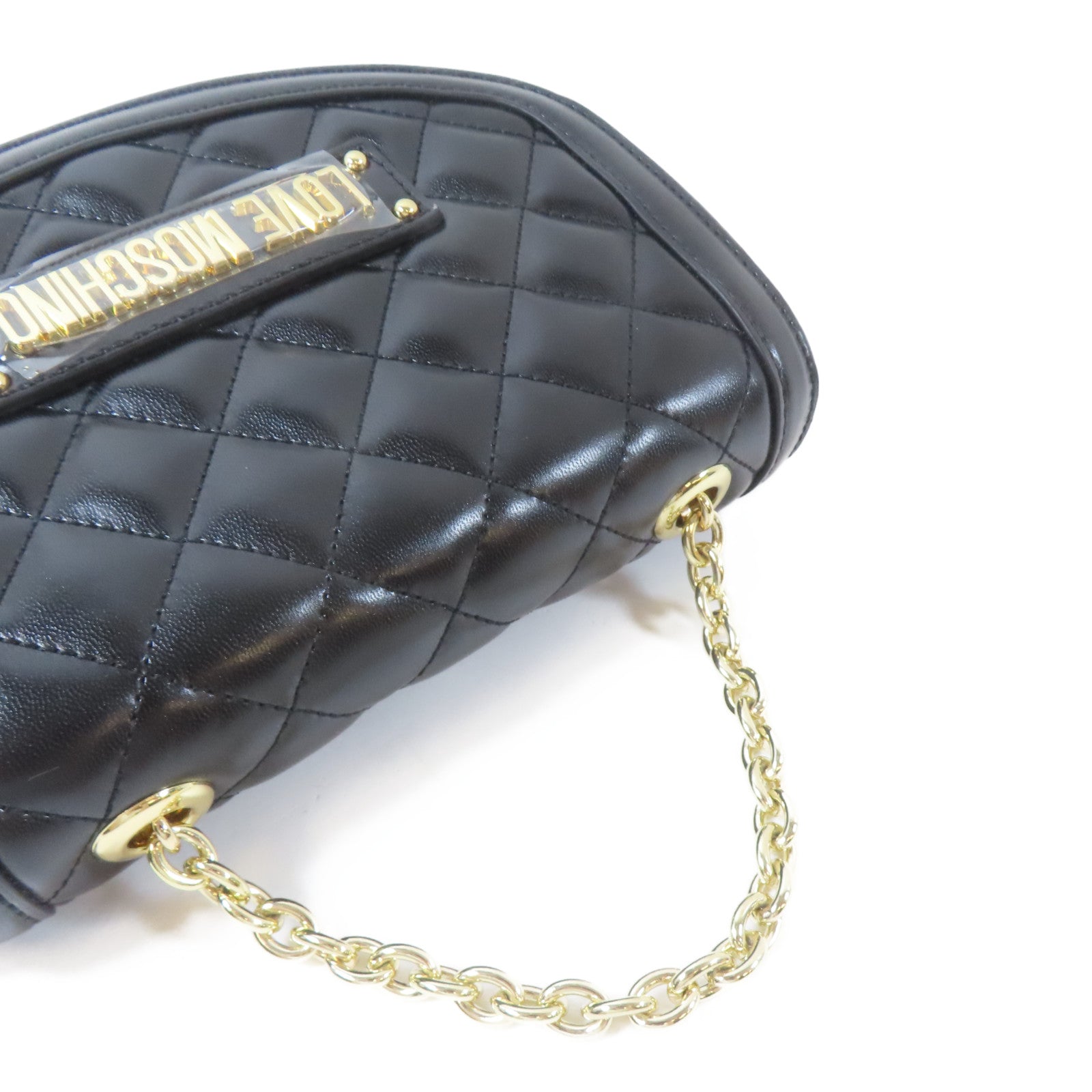 MOSCHINO 菱格塗層帆布2 Way Shoulder金扣手挽肩背兩用袋黑色