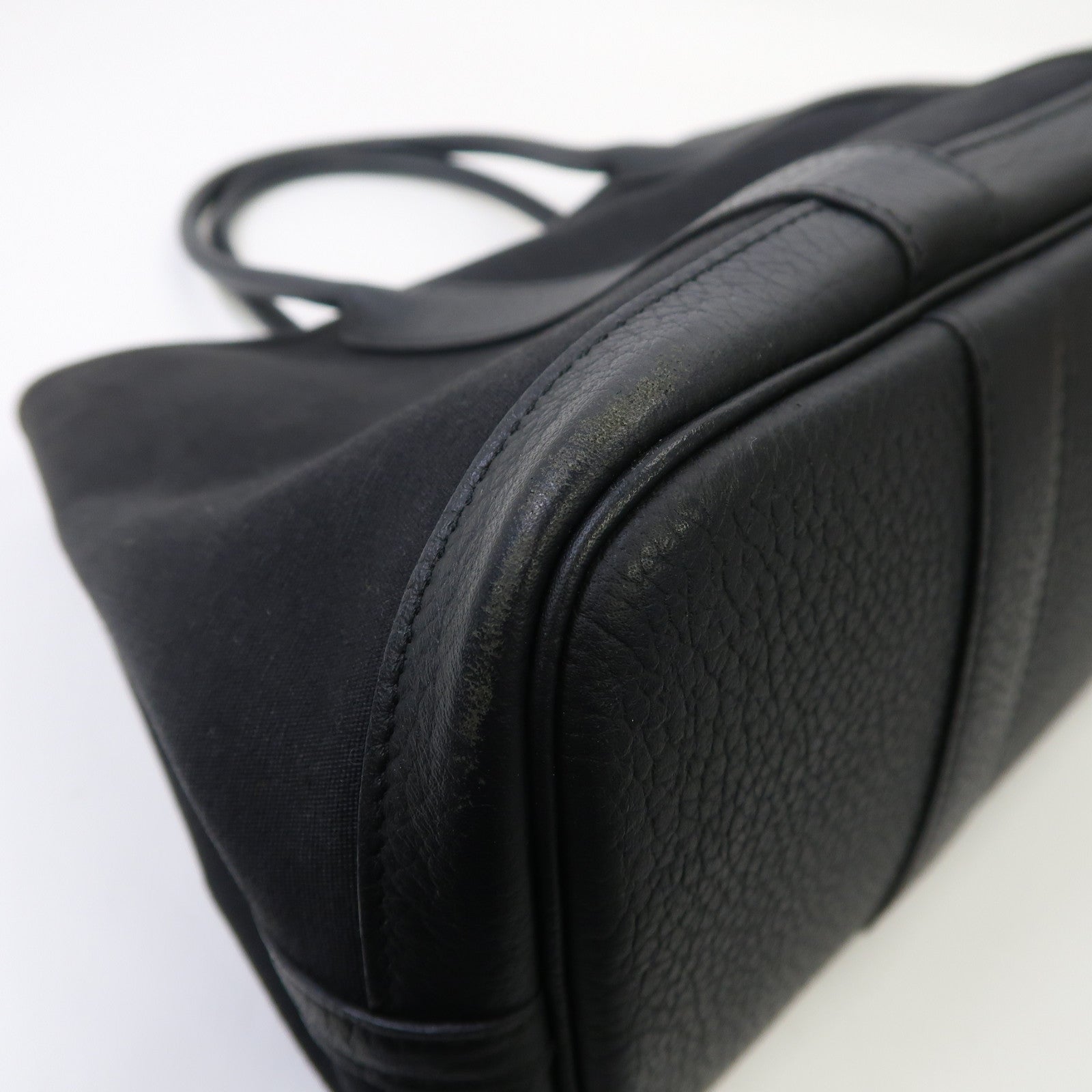 HERMES 帆布Garden Party TPM銀扣手挽袋Noir/黑色