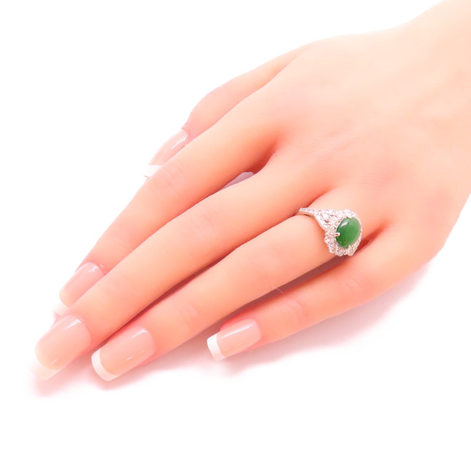 JEWELRY PT950鉑金/1.41ct翡翠/1.15ct鑚石Jade Ring戒指US#6.25