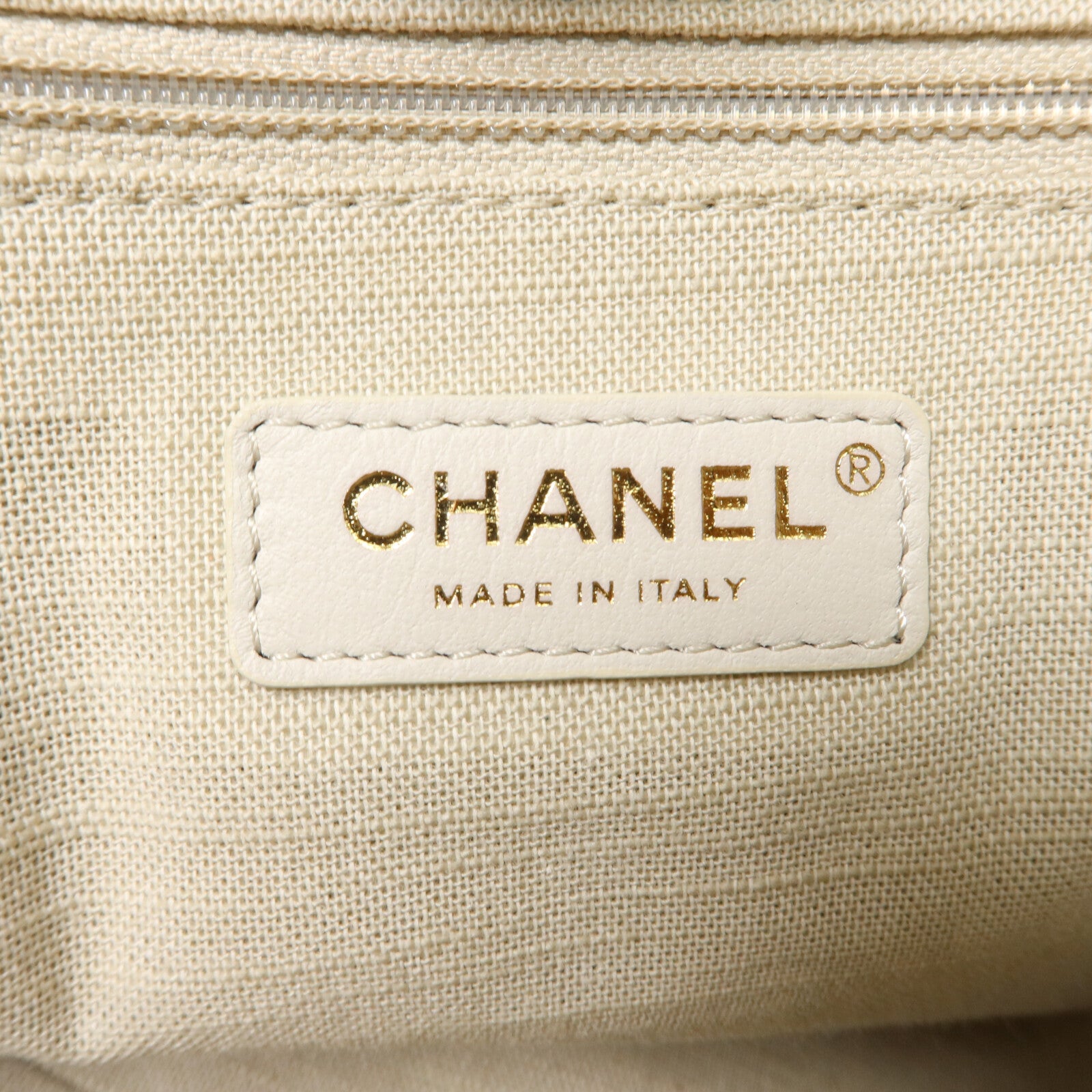 CHANEL 帆布/皮革Deauville Medium鏈帶手挽肩背兩用袋