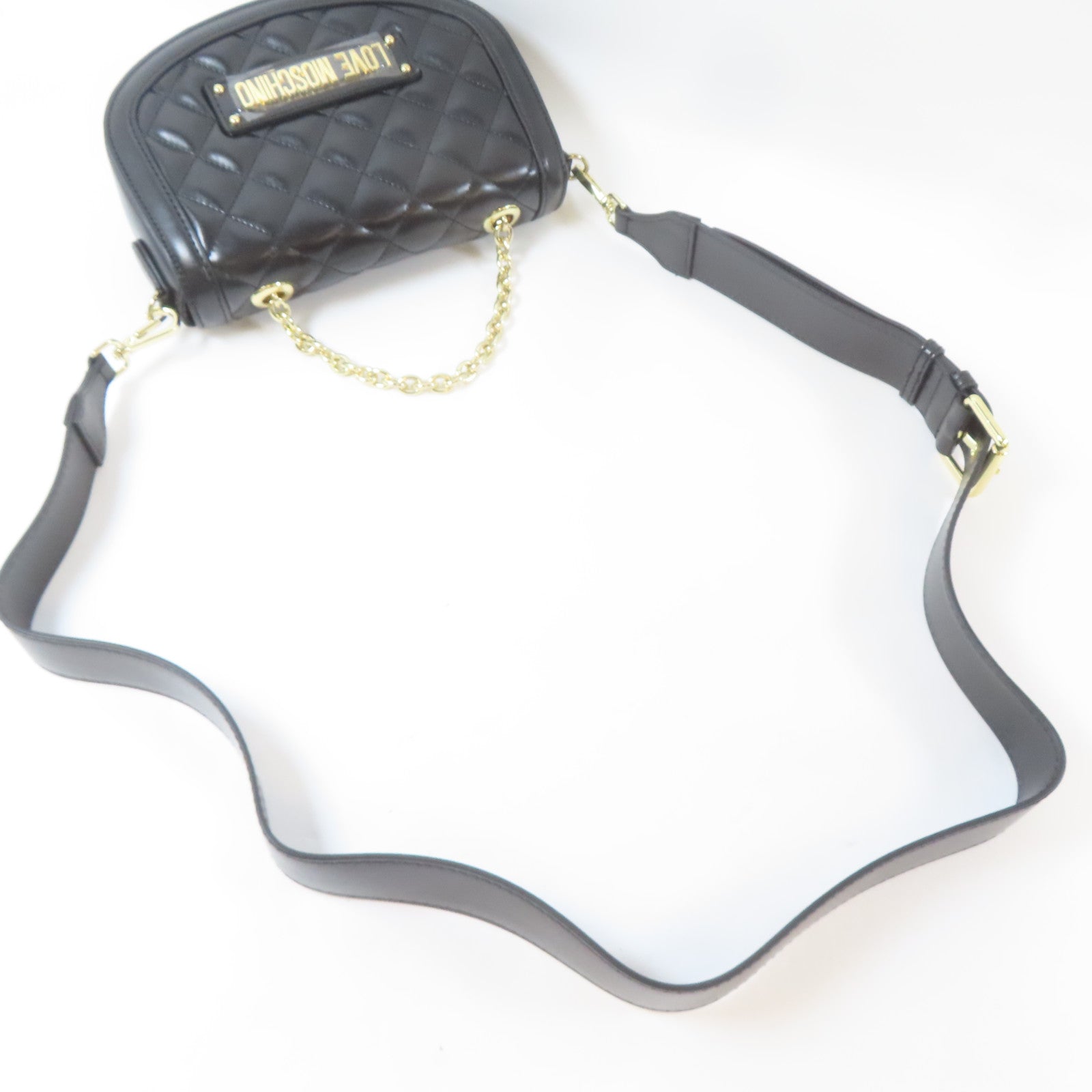 MOSCHINO 菱格塗層帆布2 Way Shoulder金扣手挽肩背兩用袋黑色