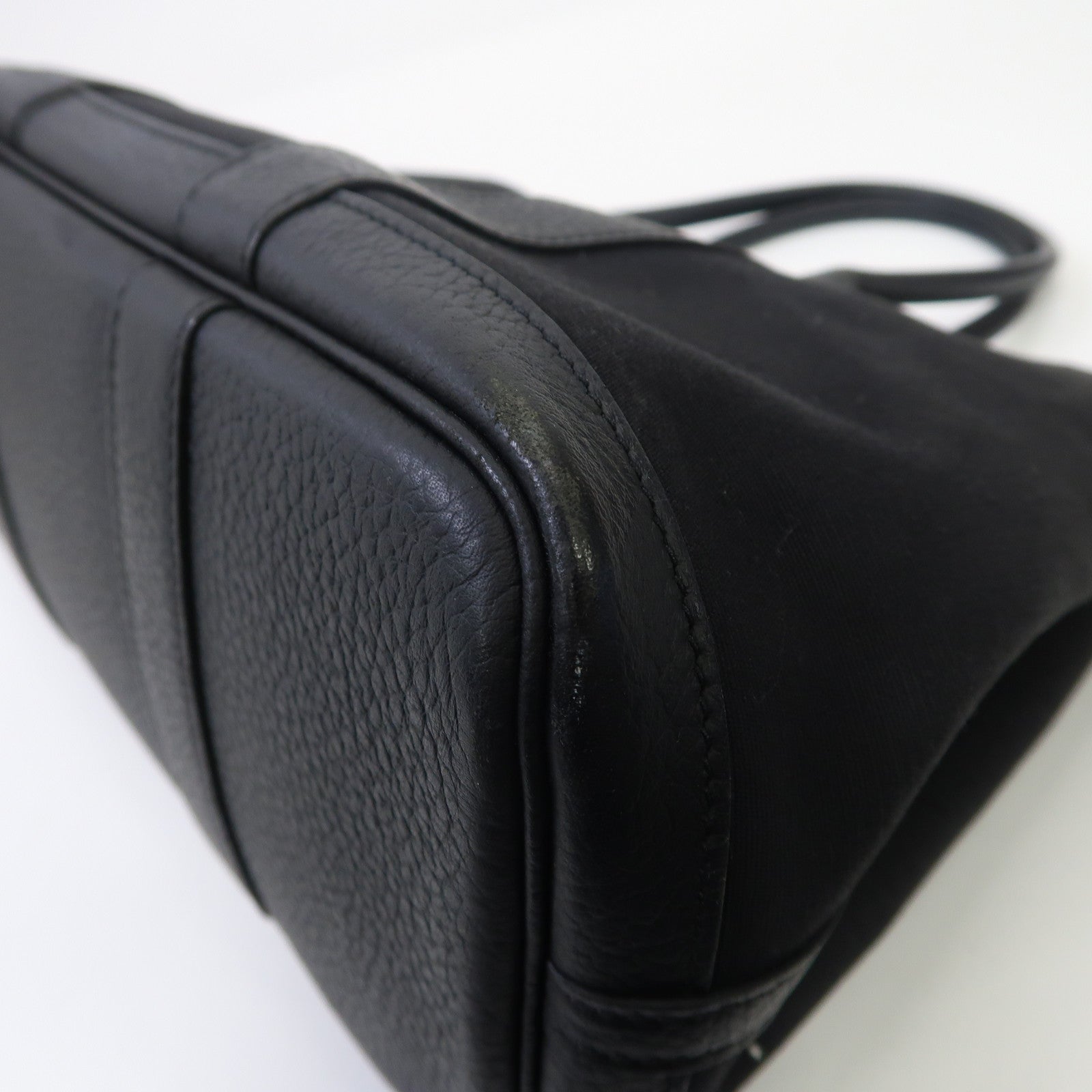 HERMES 帆布Garden Party TPM銀扣手挽袋Noir/黑色
