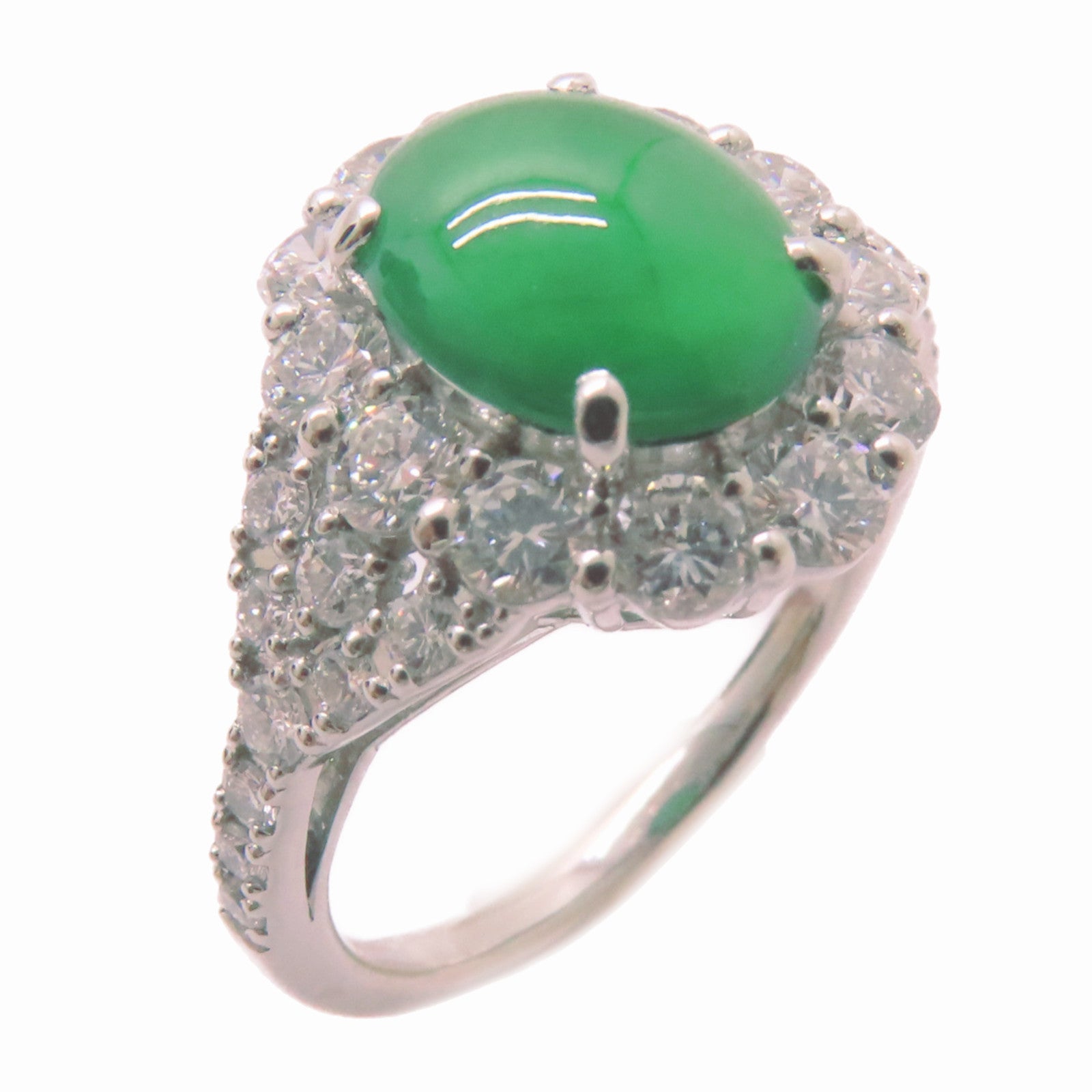 JEWELRY PT950鉑金/1.41ct翡翠/1.15ct鑚石Jade Ring戒指US#6.25